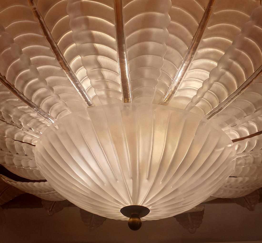 Large Clear Murano Glass Mid-Century Modern Flush Mount, Barovier Italy, 1970s 2