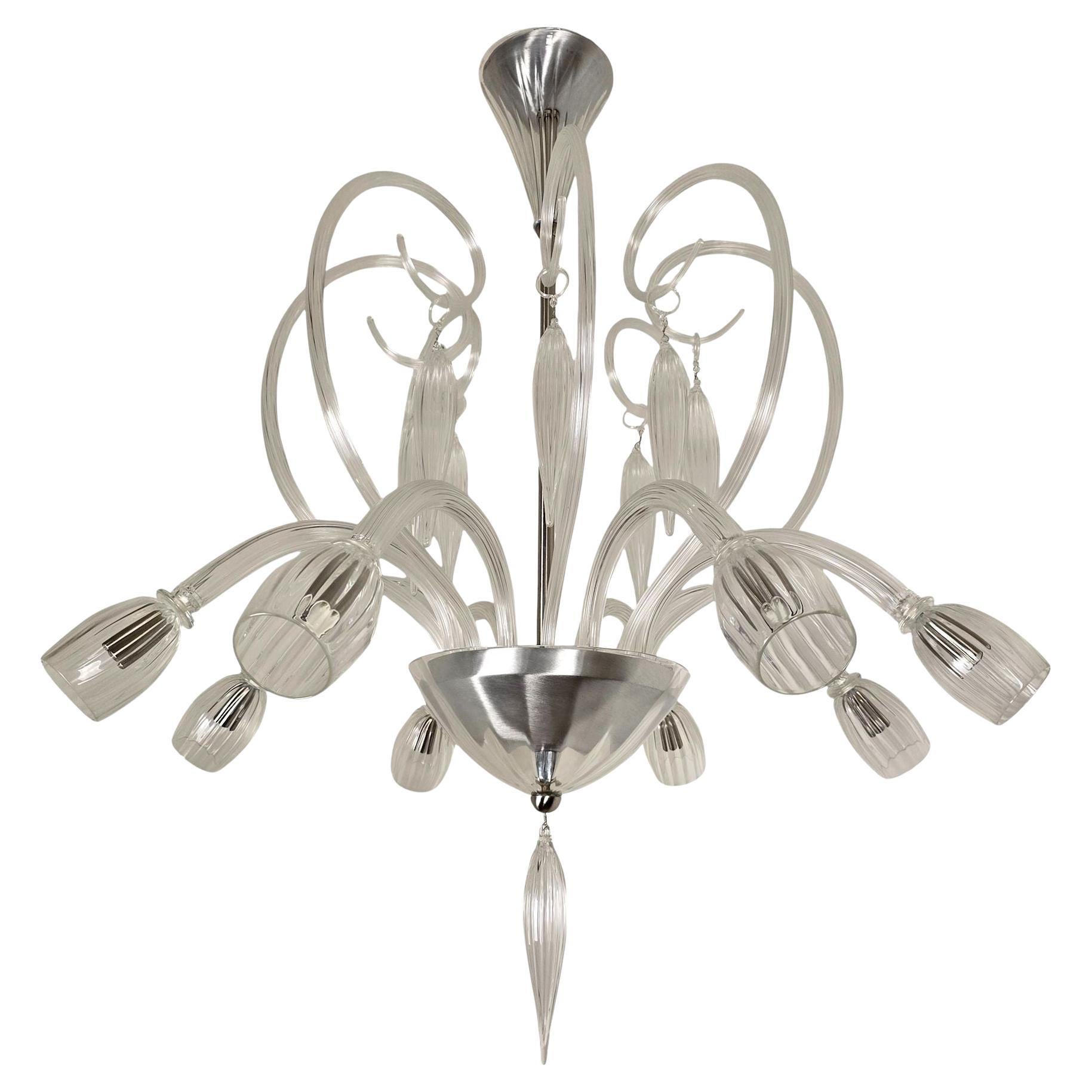 Large clear Murano glass Neoclassical chandelier For Sale