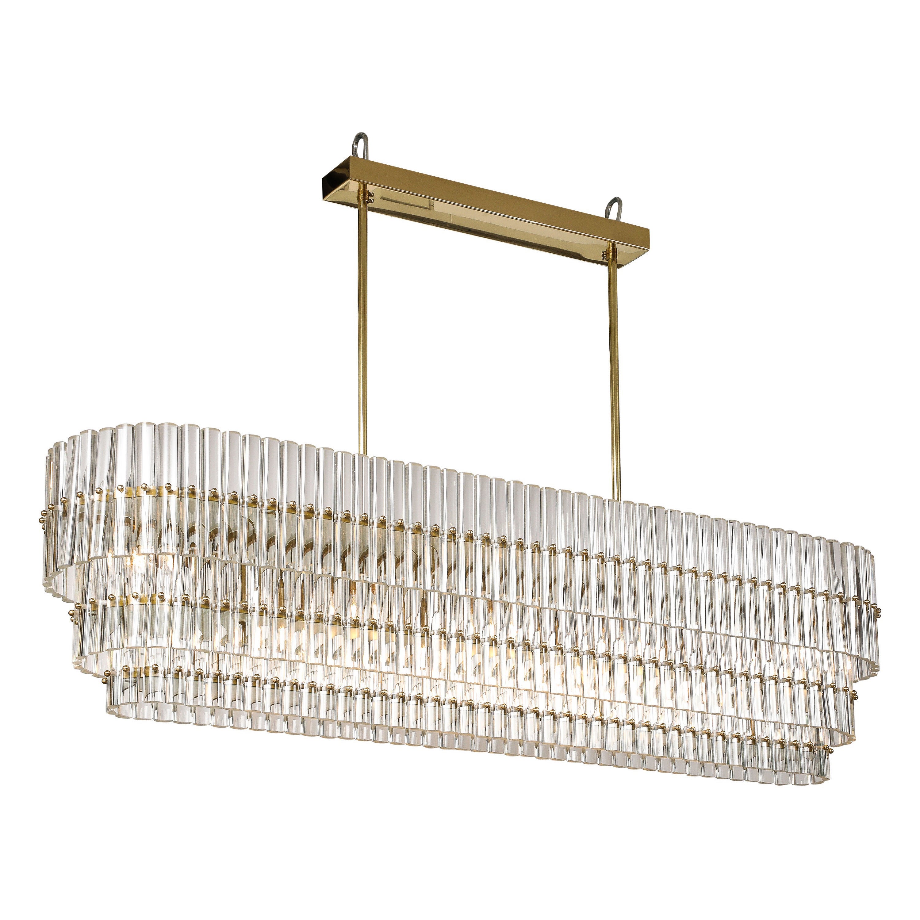 Grand lustre ovale à tiges de verre de Murano transparent avec cadre en laiton, Italie en vente