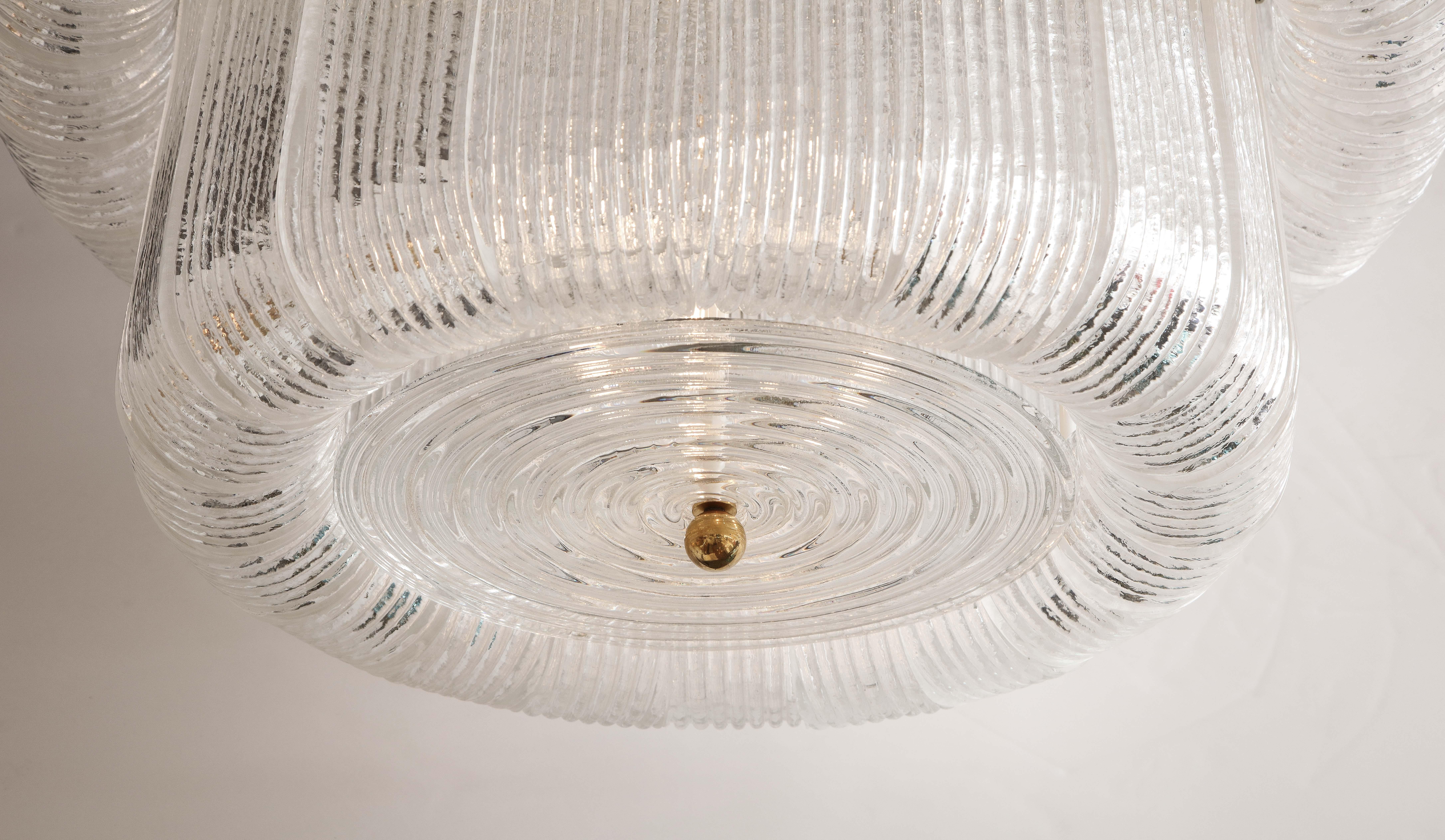 Italian Large Clear Murano Glass Round Chandelier in the Style of Barovier & Toso, Italy