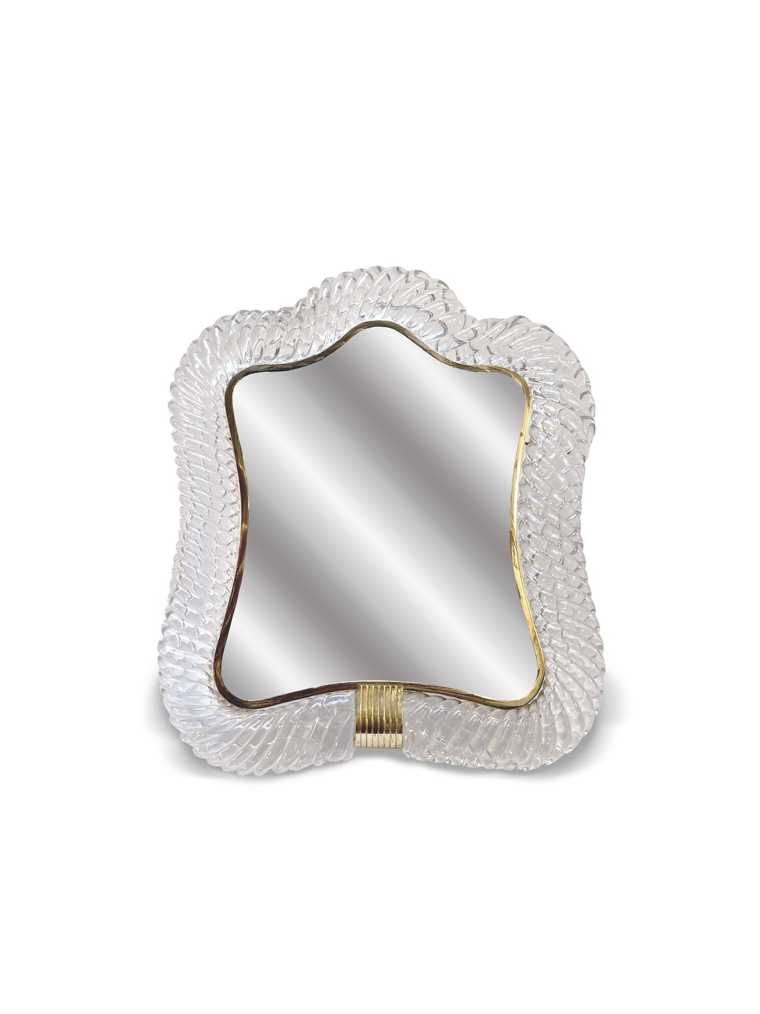 Hand-Crafted Barovier & Toso Table Mirror in Torchon Murano Glass, Italy, 1940s