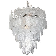 Grande lampadario in vetro trasparente di Murano con texture martellata