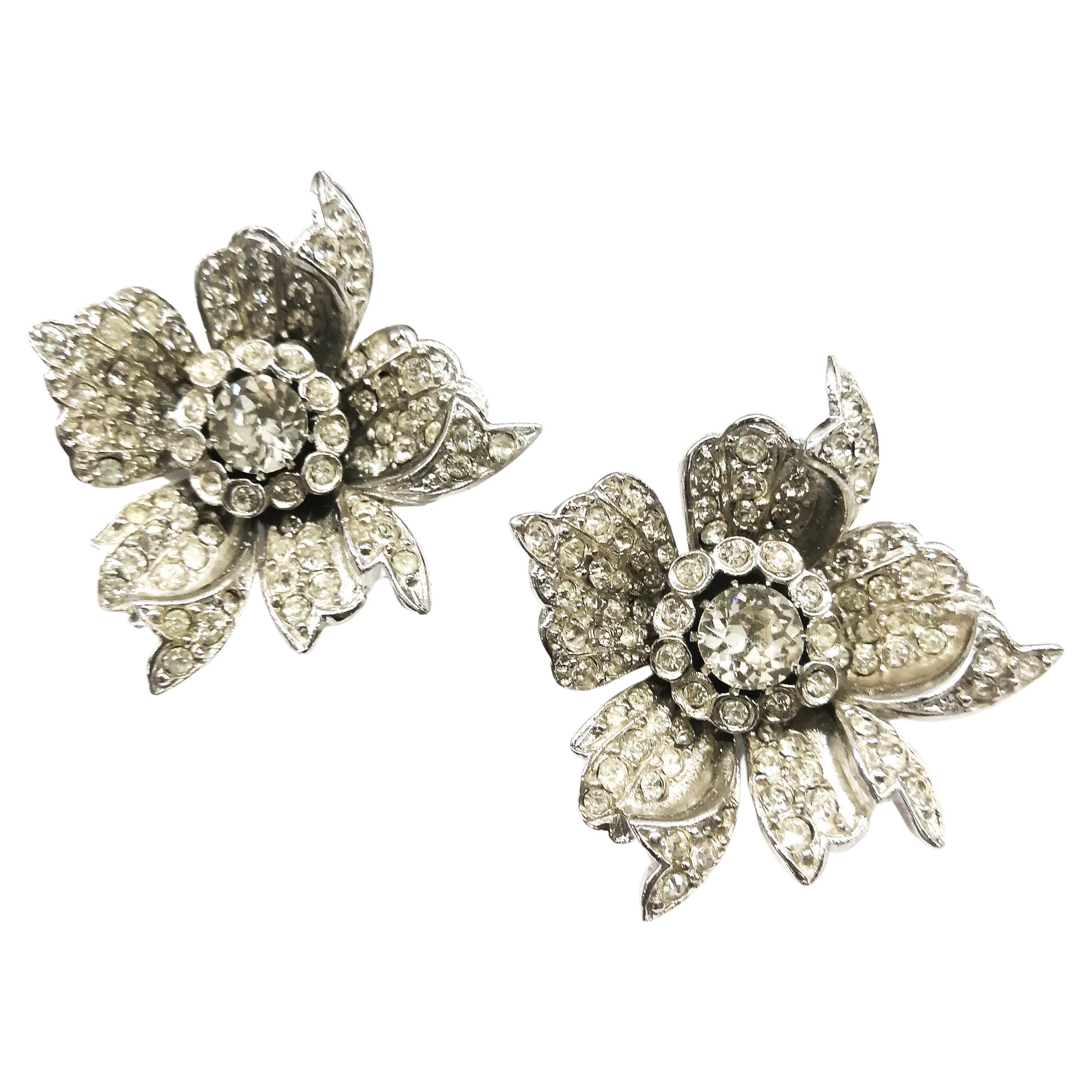 Large clear paste 'Wild Rose' earrings, Christian Dior by Mitchel Maer,  c.1954 at 1stDibs