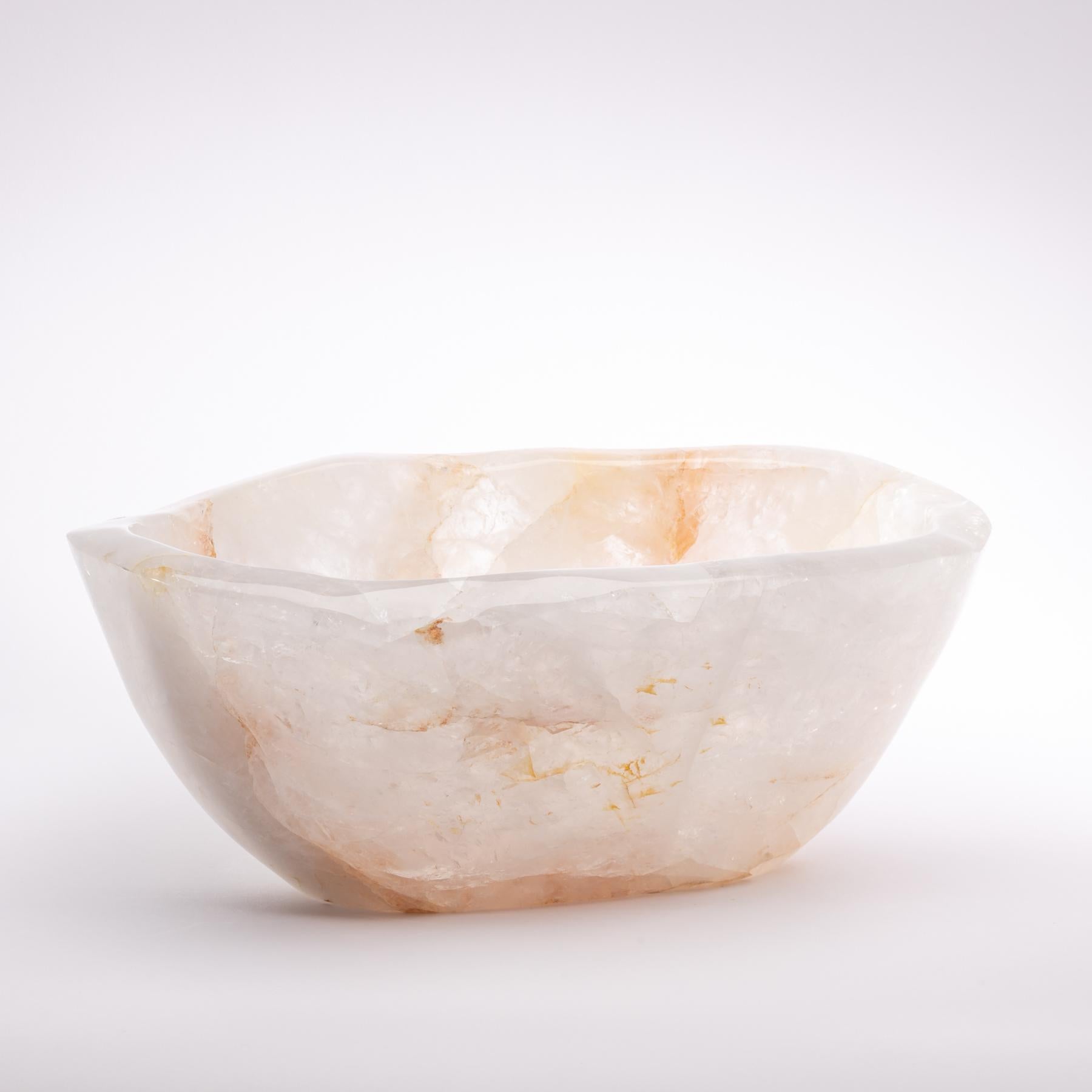 Organic Modern Large Clear Quartz Bowl from Madagascar Perfect for Wine and Champagne Cooler