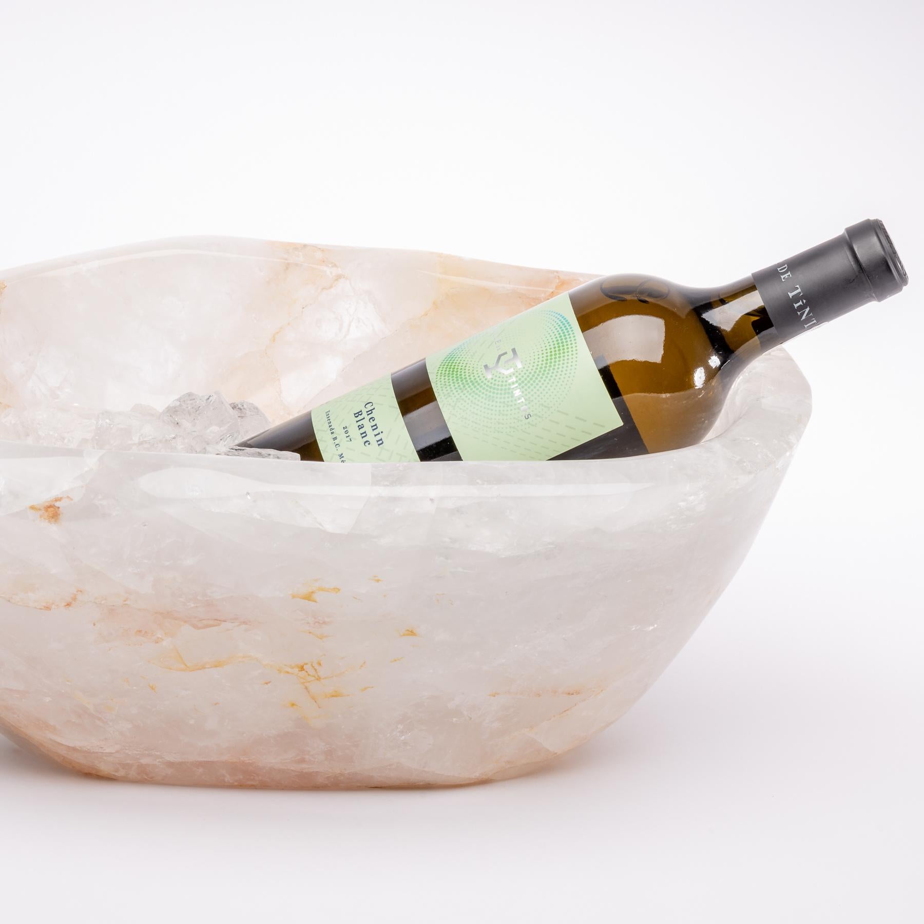 Polished Large Clear Quartz Bowl from Madagascar Perfect for Wine and Champagne Cooler