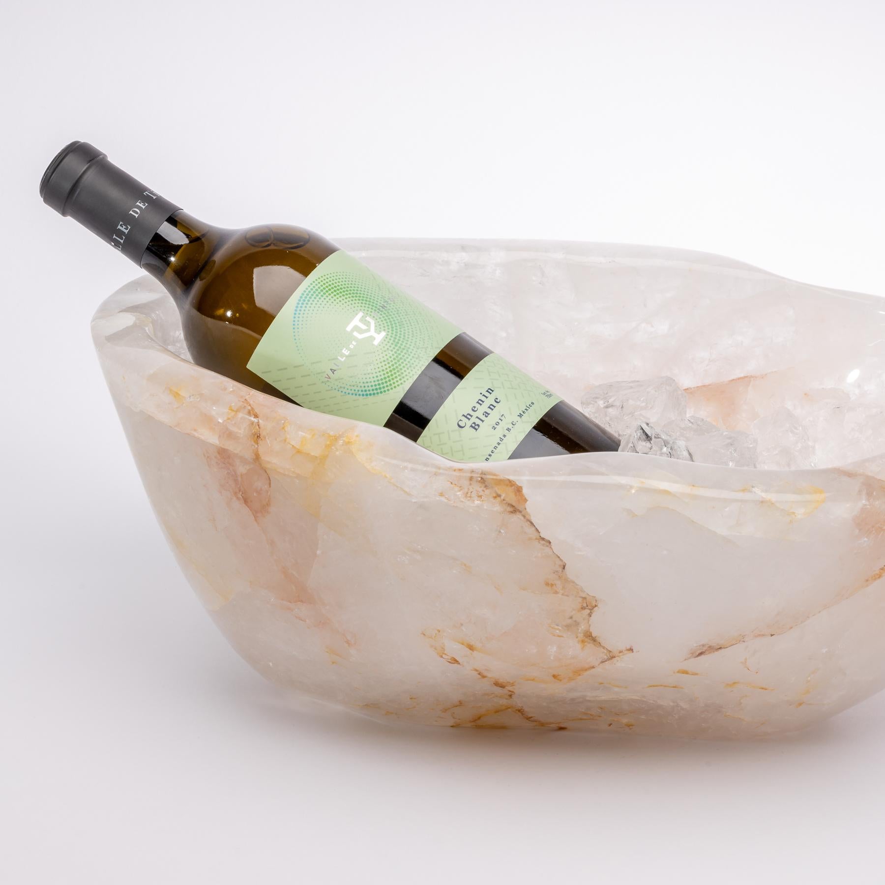 Contemporary Large Clear Quartz Bowl from Madagascar Perfect for Wine and Champagne Cooler