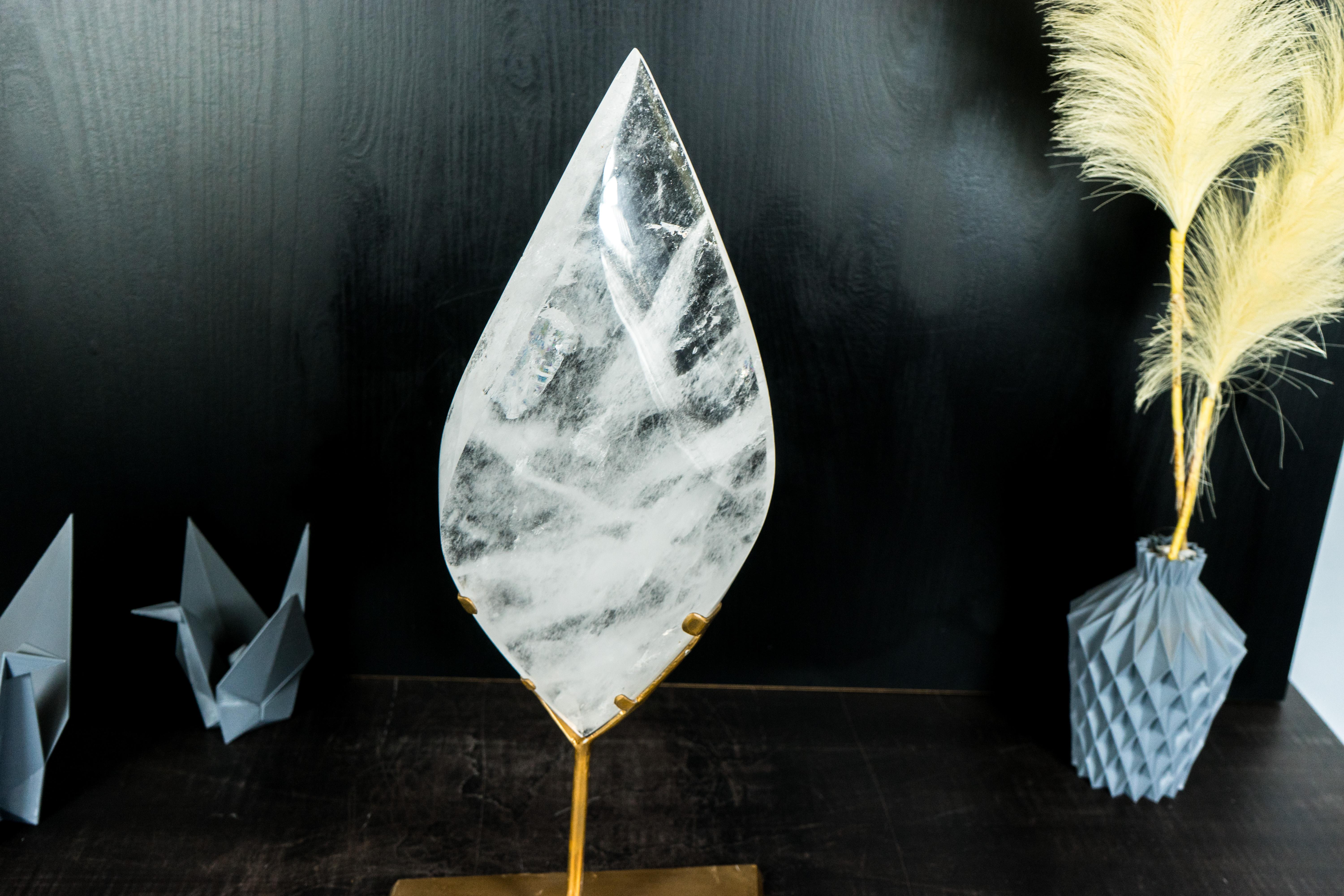 Brazilian Large Clear Quartz Crystal Flame Sculpture, Natural Clear Quartz Generator For Sale