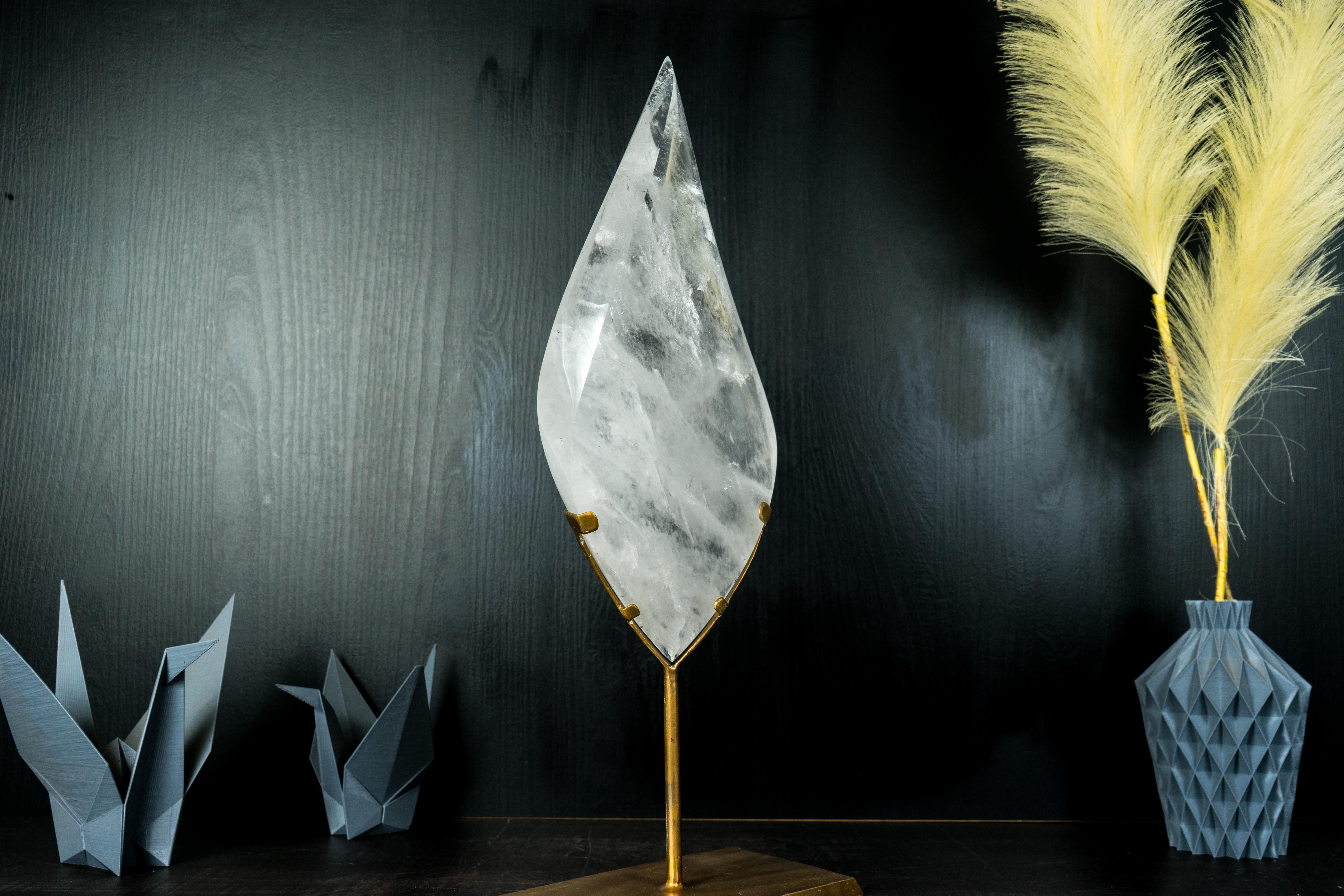 Contemporary Large Clear Quartz Crystal Flame Sculpture, Natural Clear Quartz Generator For Sale