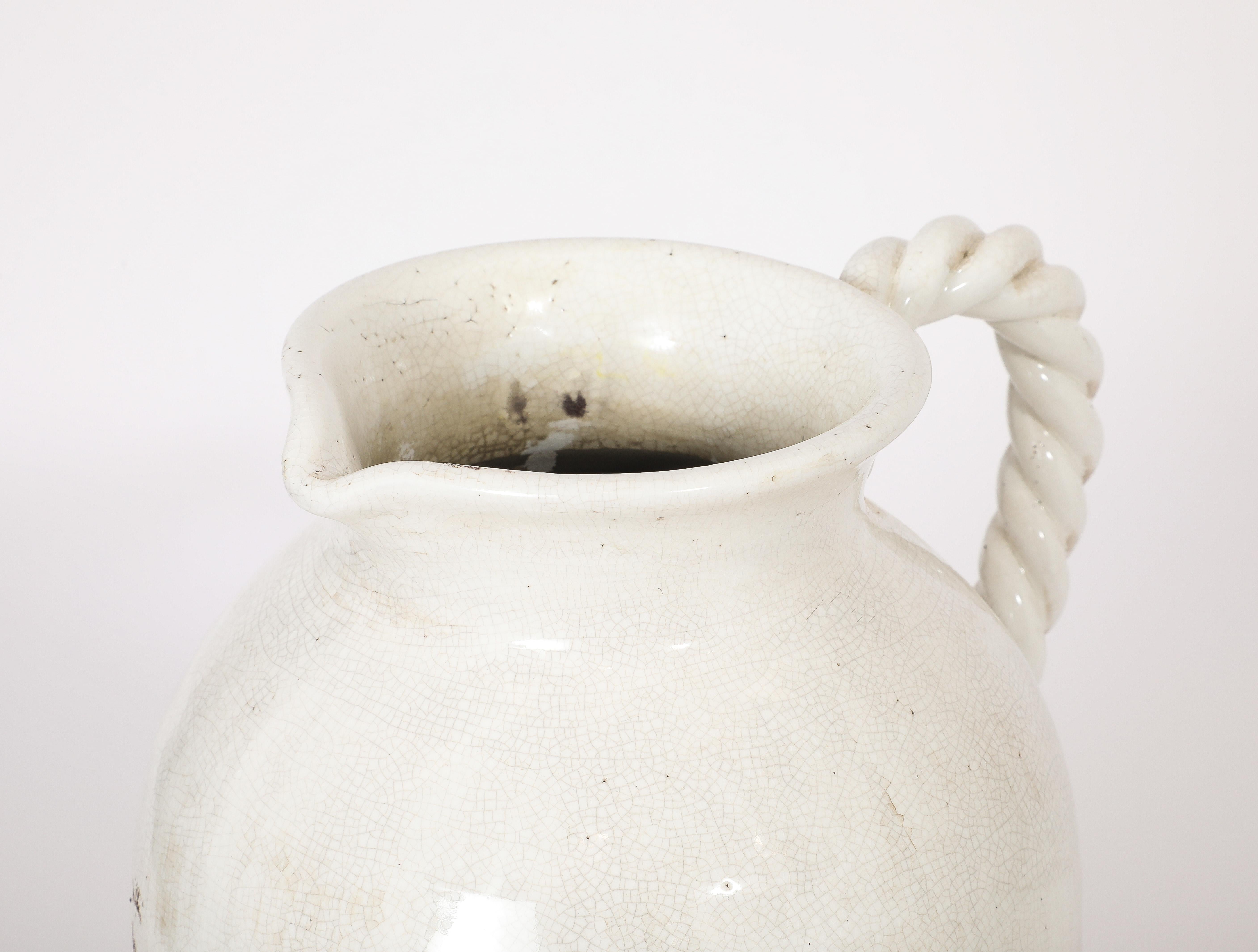 French Large Clement Massier Pitcher, France 1920's For Sale