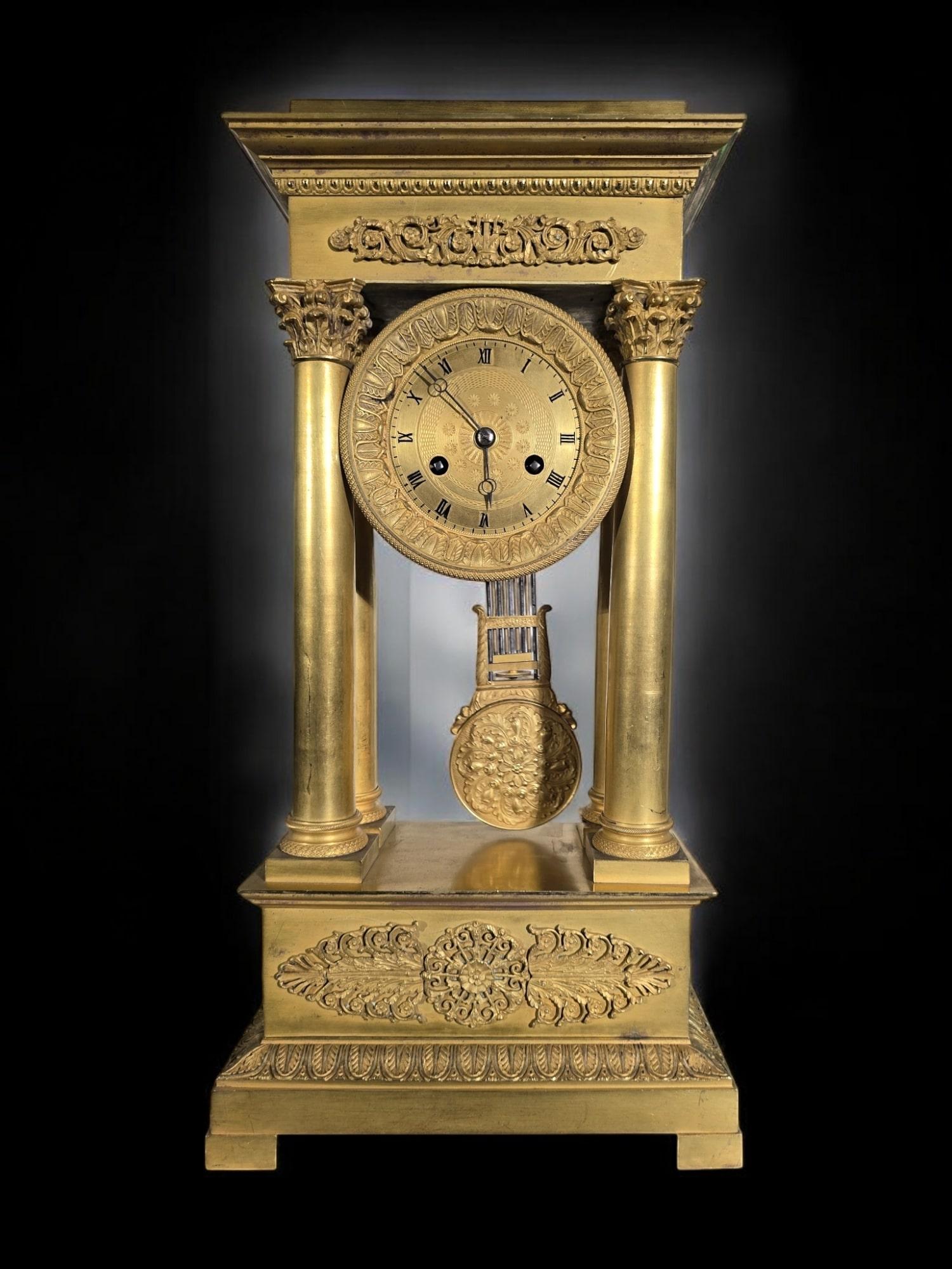 Large Clock Portico Empire And Gilded Bronze Mercury Gilt For Sale 5