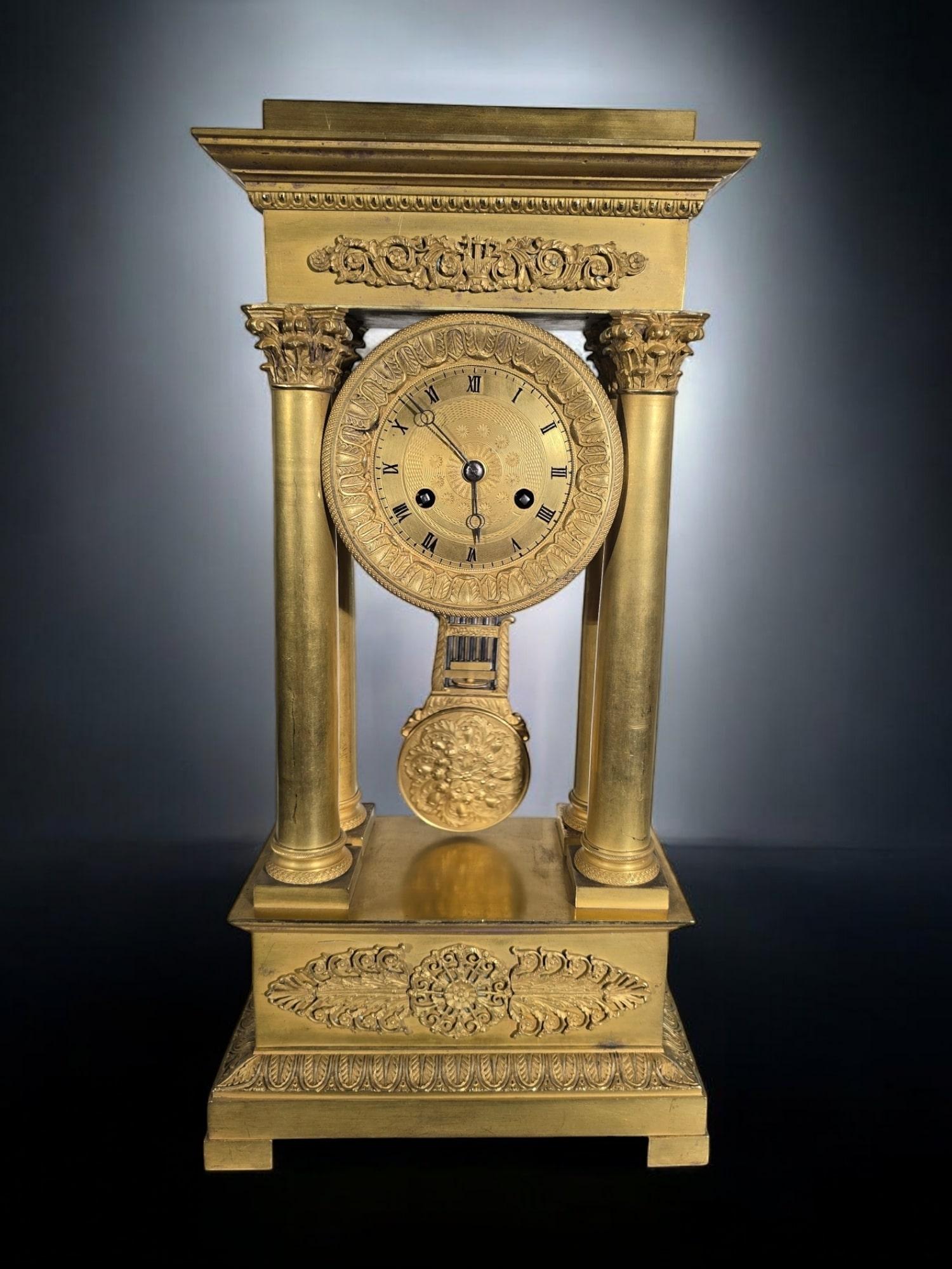 Large Clock Portico Empire And Gilded Bronze Mercury Gilt For Sale 6
