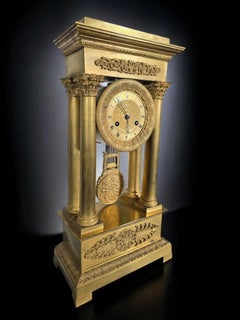 Large Clock Portico Empire And Gilded Bronze Mercury Gilt