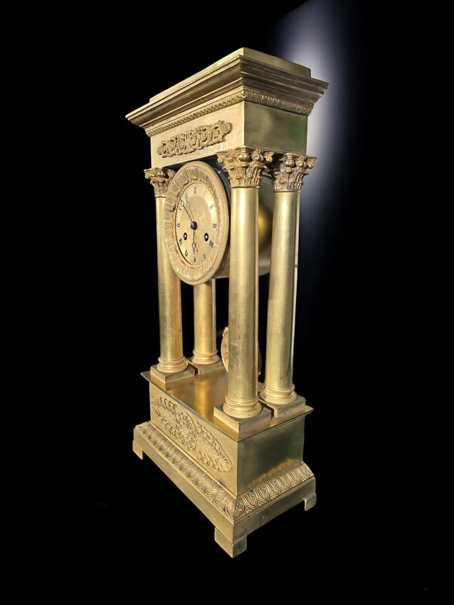 Large Clock Portico Empire And Gilded Bronze Mercury Gilt For Sale 1