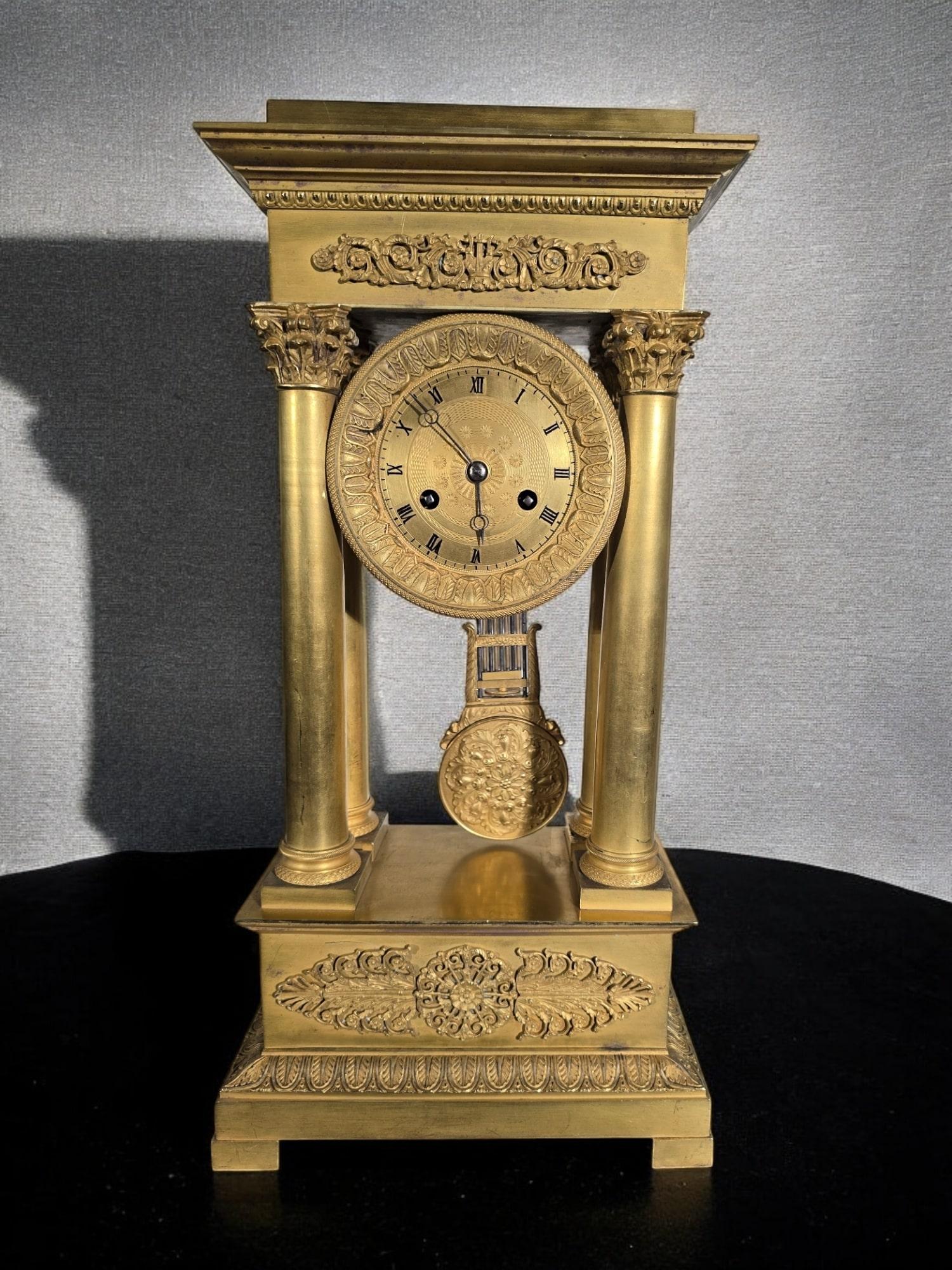 Large Clock Portico Empire And Gilded Bronze Mercury Gilt For Sale 4