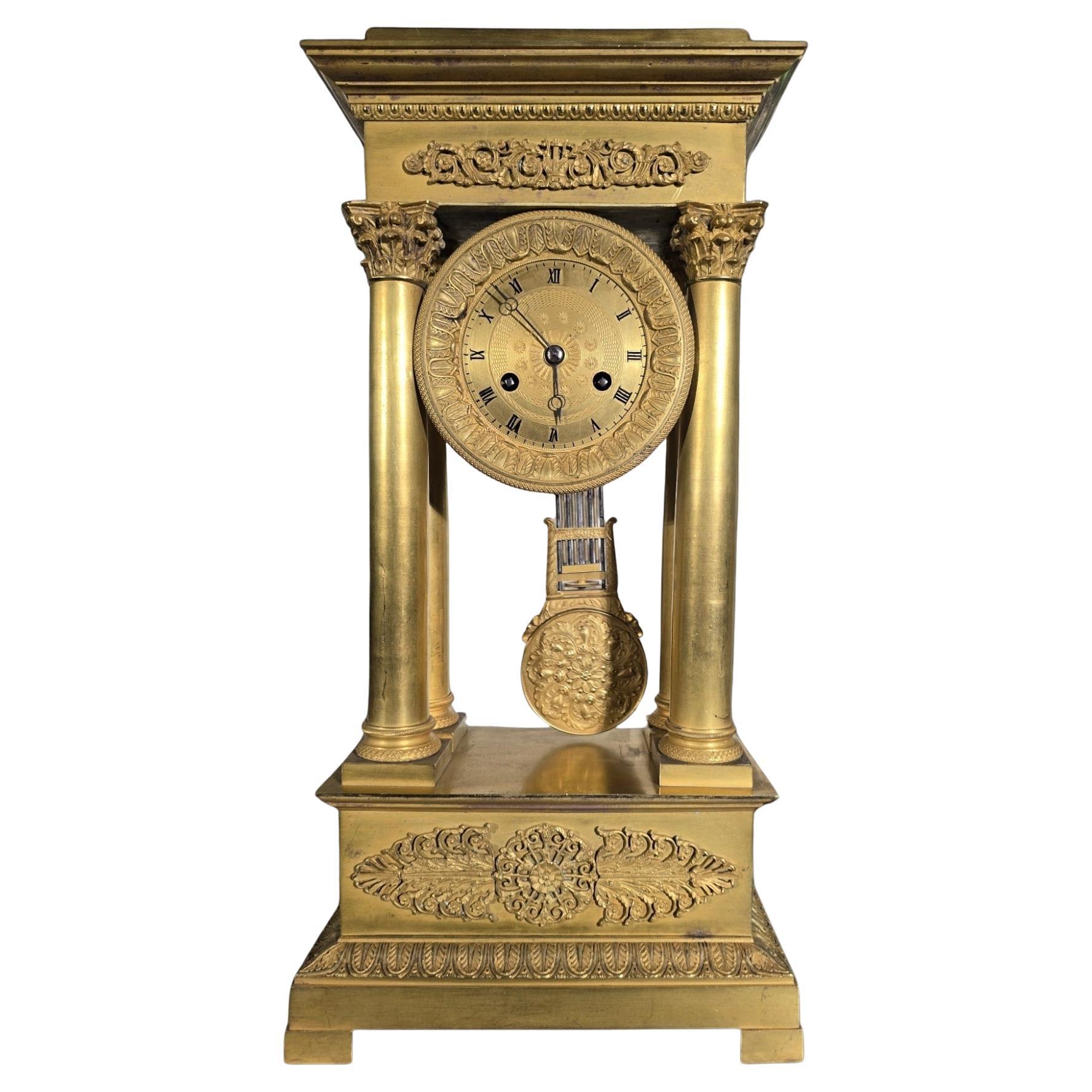 Large Clock Portico Empire And Gilded Bronze Mercury Gilt