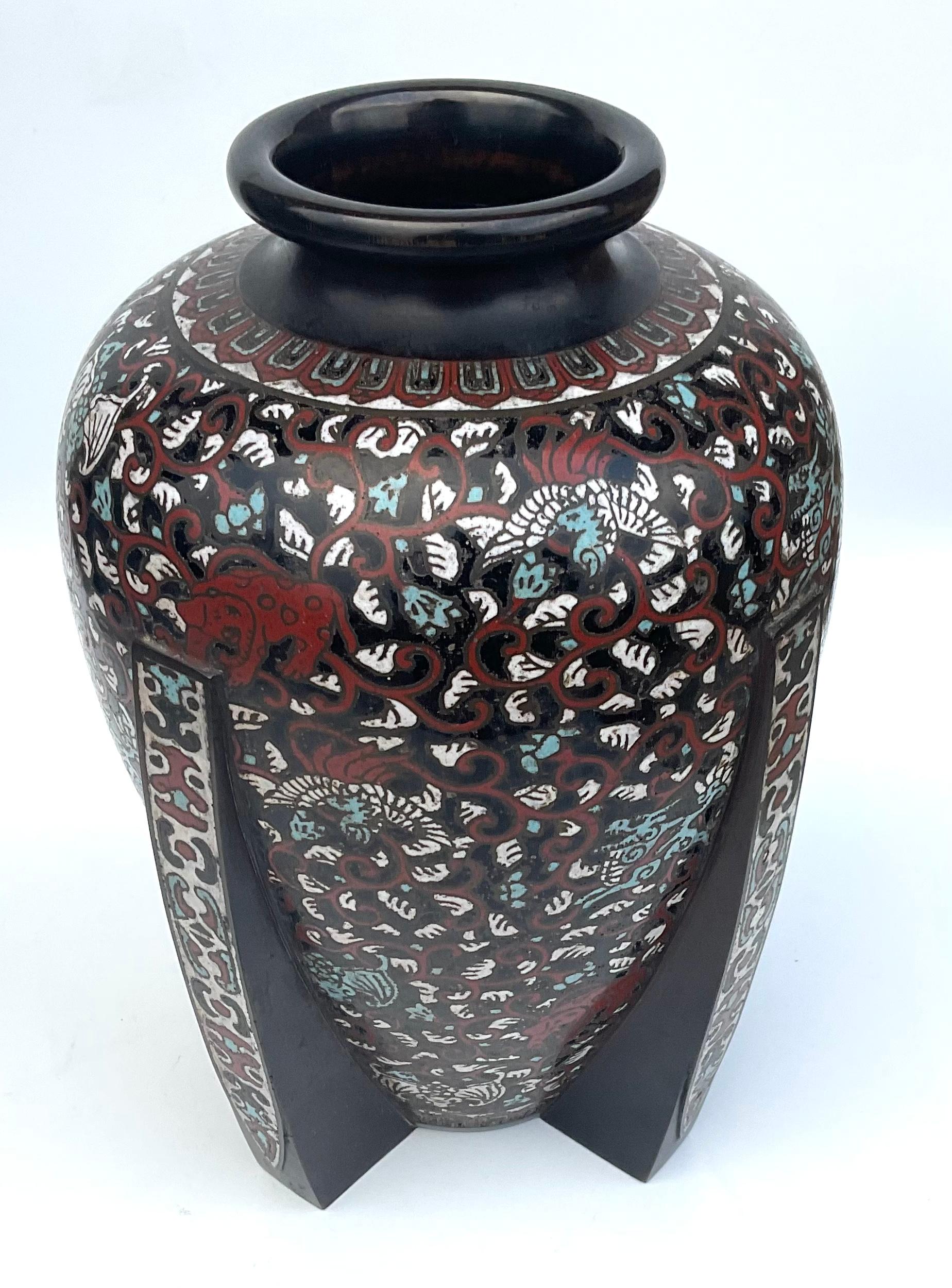 Large Cloisonné Artist Signed Vase with Amazing Decoration, circa 19th Century In Good Condition For Sale In Ann Arbor, MI