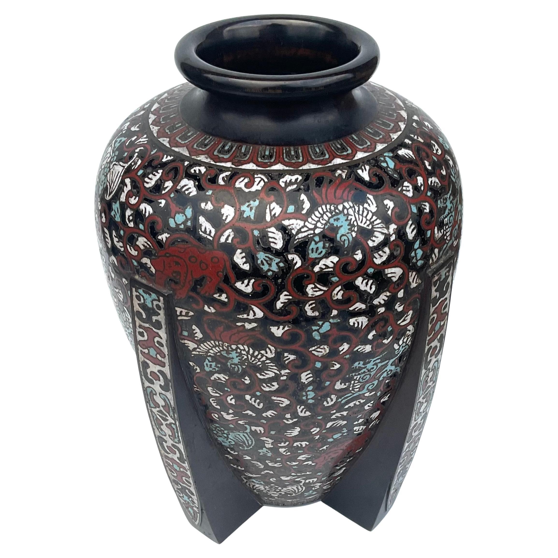 Large Cloisonné Artist Signed Vase with Amazing Decoration, circa 19th Century For Sale