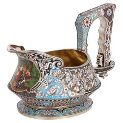 Grande Kovsh in smalto cloisonné e argento