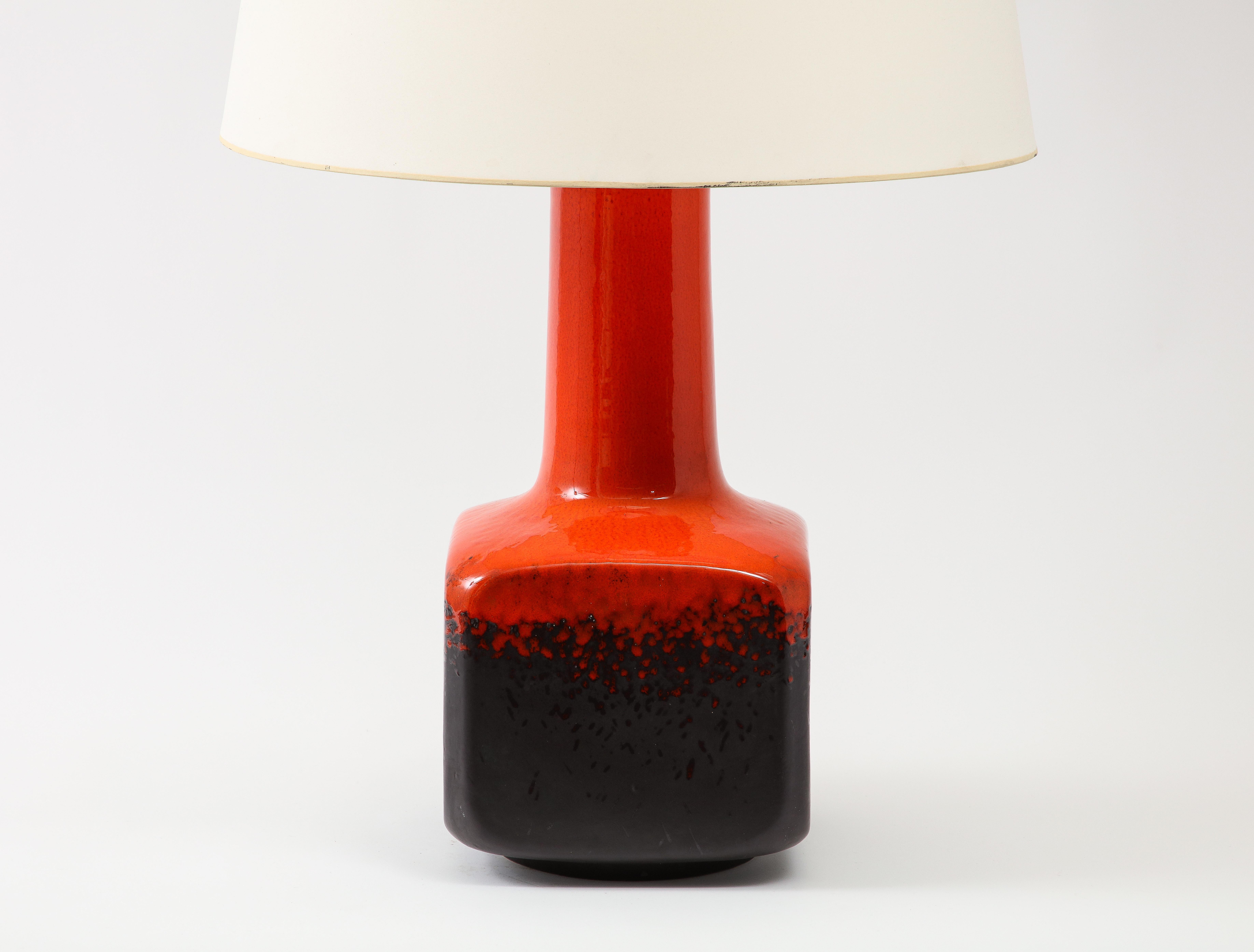 Large dual glazed ceramic table lamp by Cloutier Fréres. Rewired. Shade available on request.