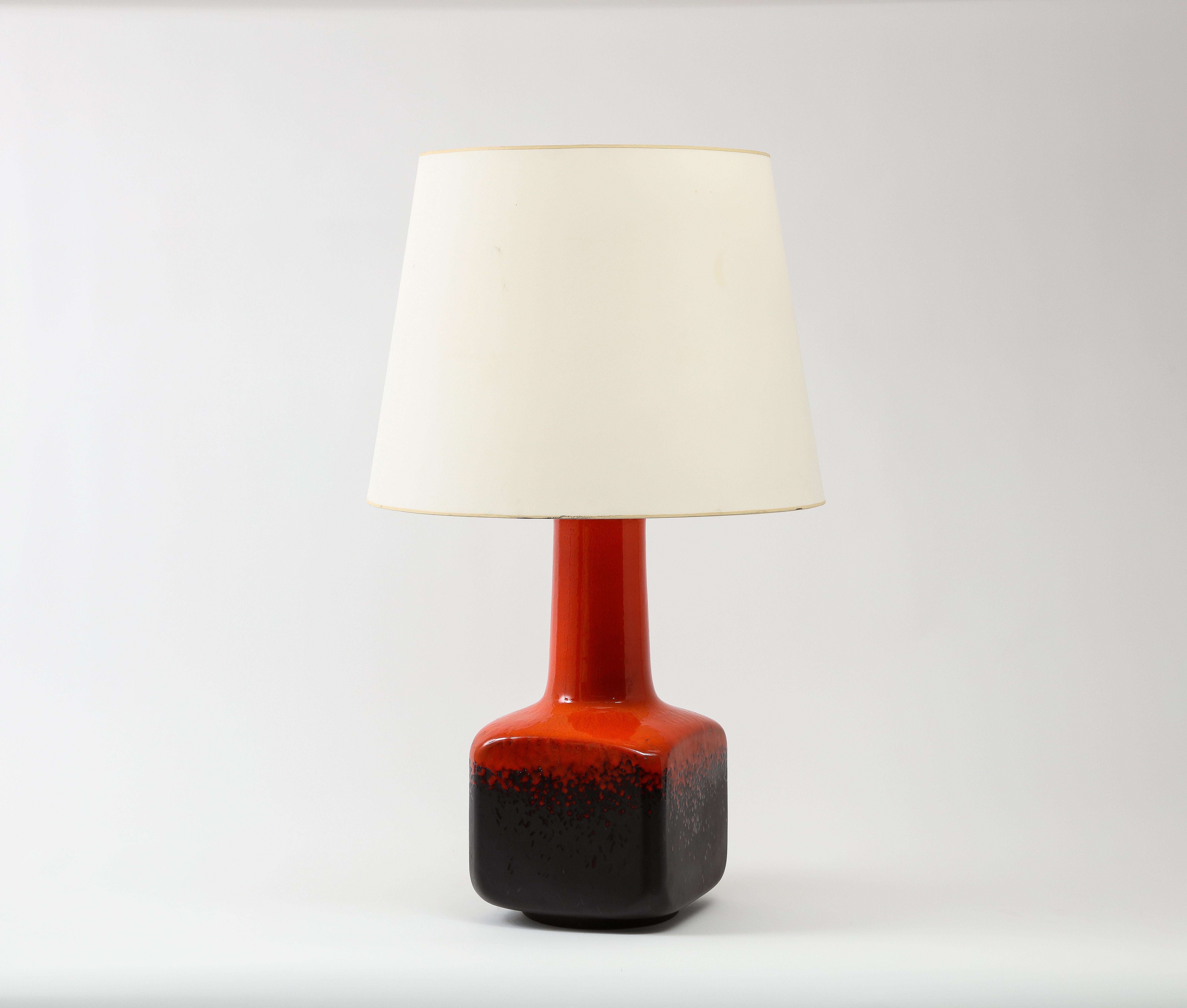 Mid-Century Modern Large Cloutier Fréres Orange Glaze Table Lamp, France 1970's For Sale