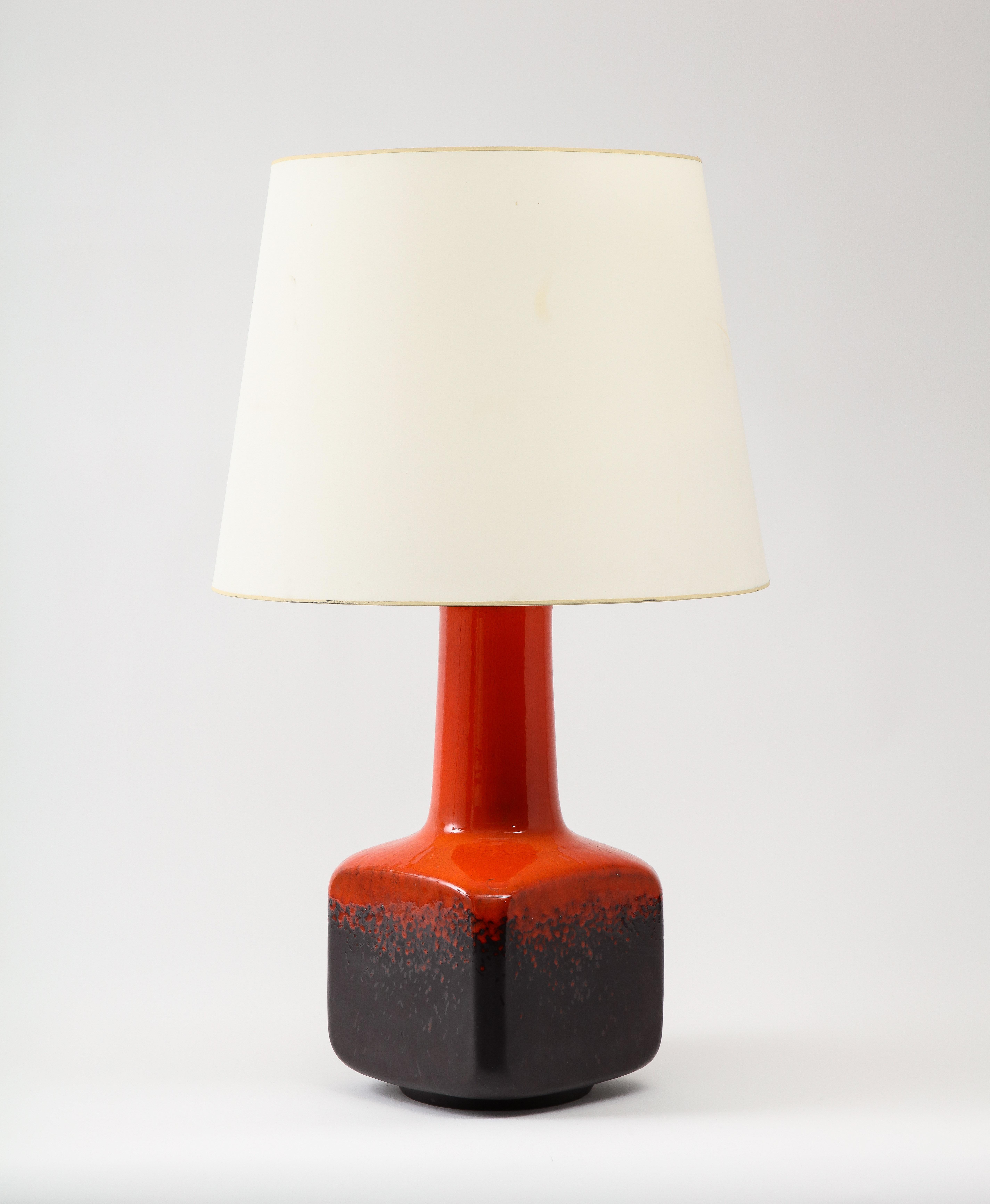 French Large Cloutier Fréres Orange Glaze Table Lamp, France 1970's For Sale