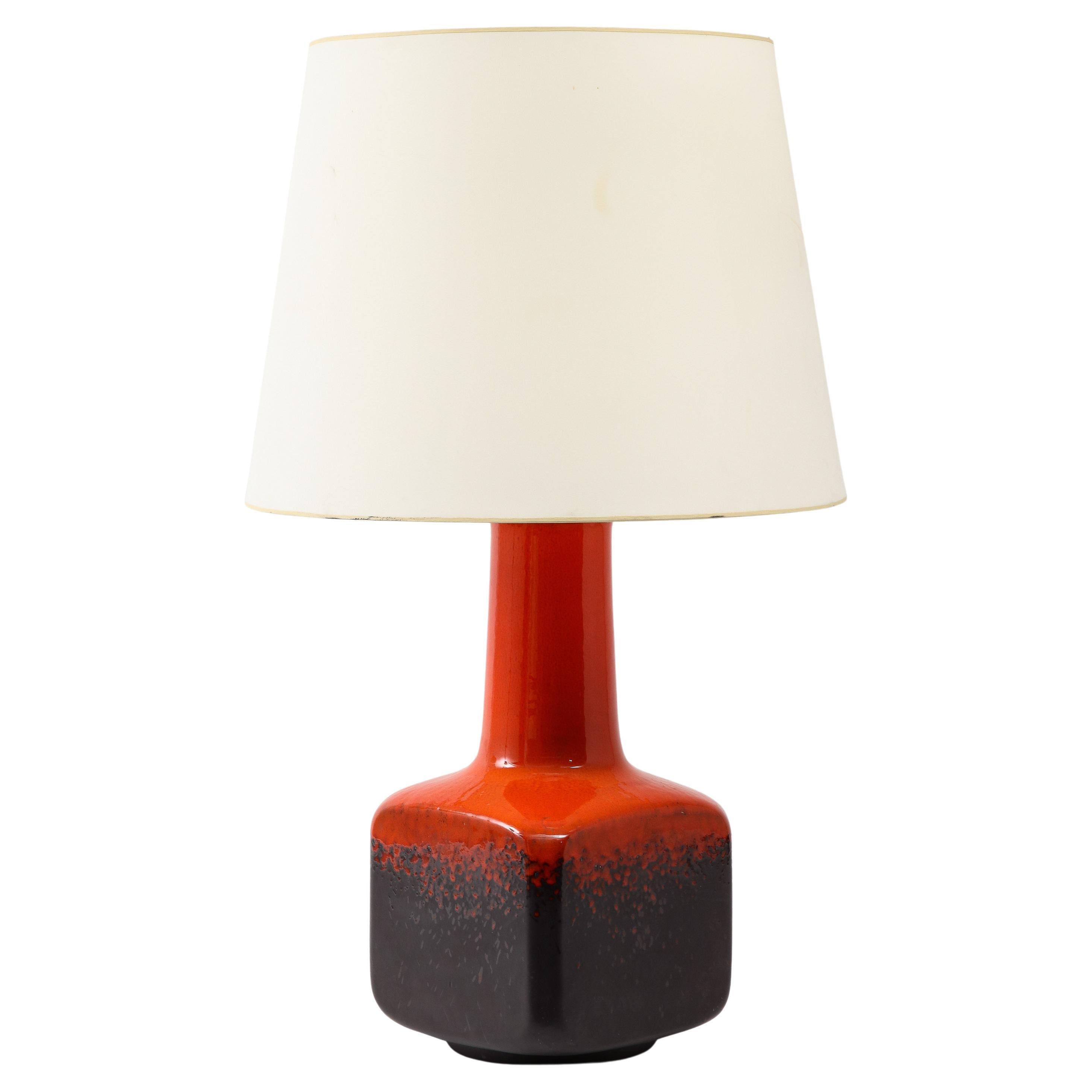 Large Cloutier Fréres Orange Glaze Table Lamp, France 1970's For Sale