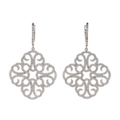 Large Clover Faux Diamond Drop Sterling Silver Earrings