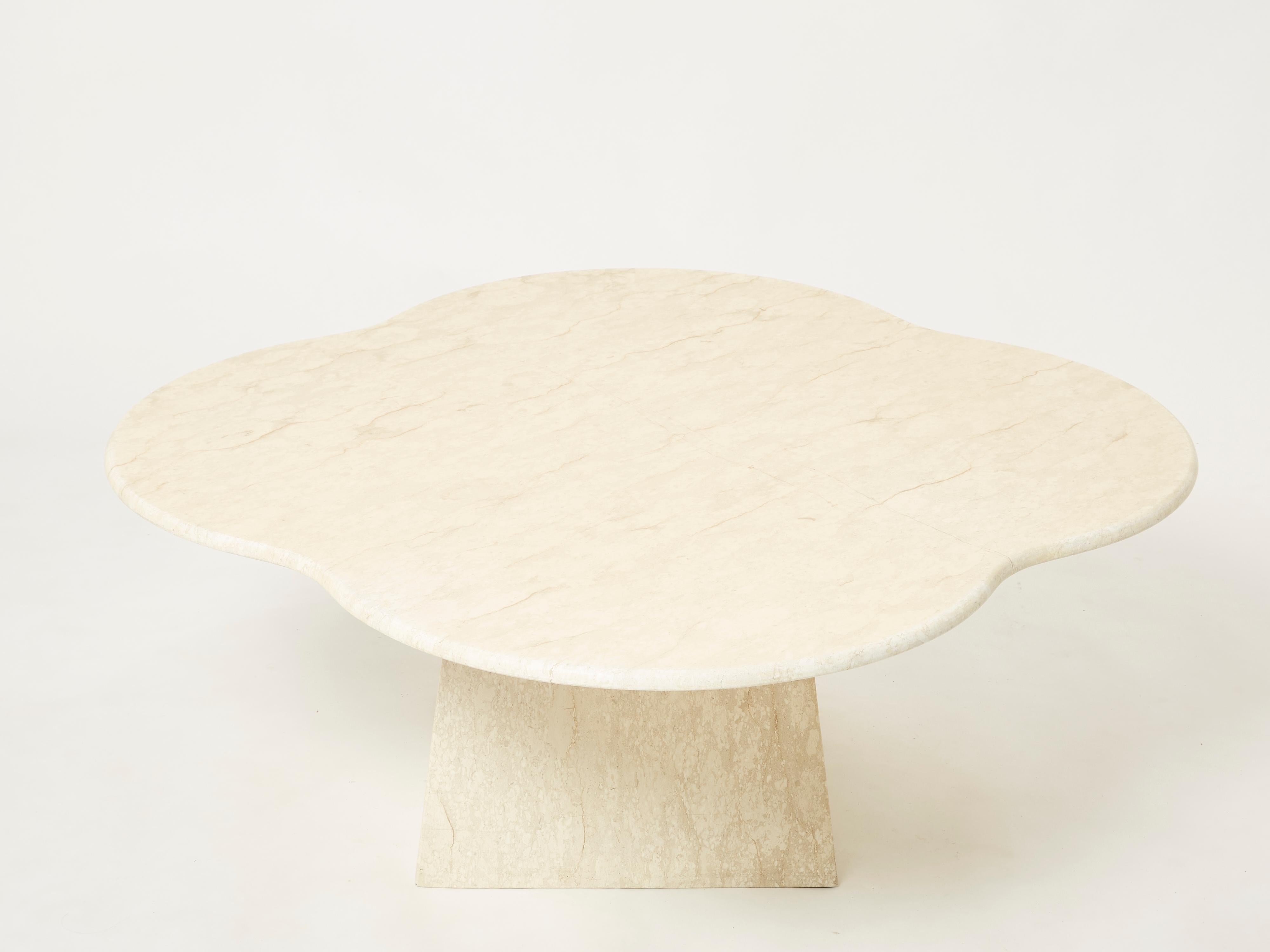 Mid-Century Modern Large Clover Shaped Coffee Table Made of Italian Travertine 1970s