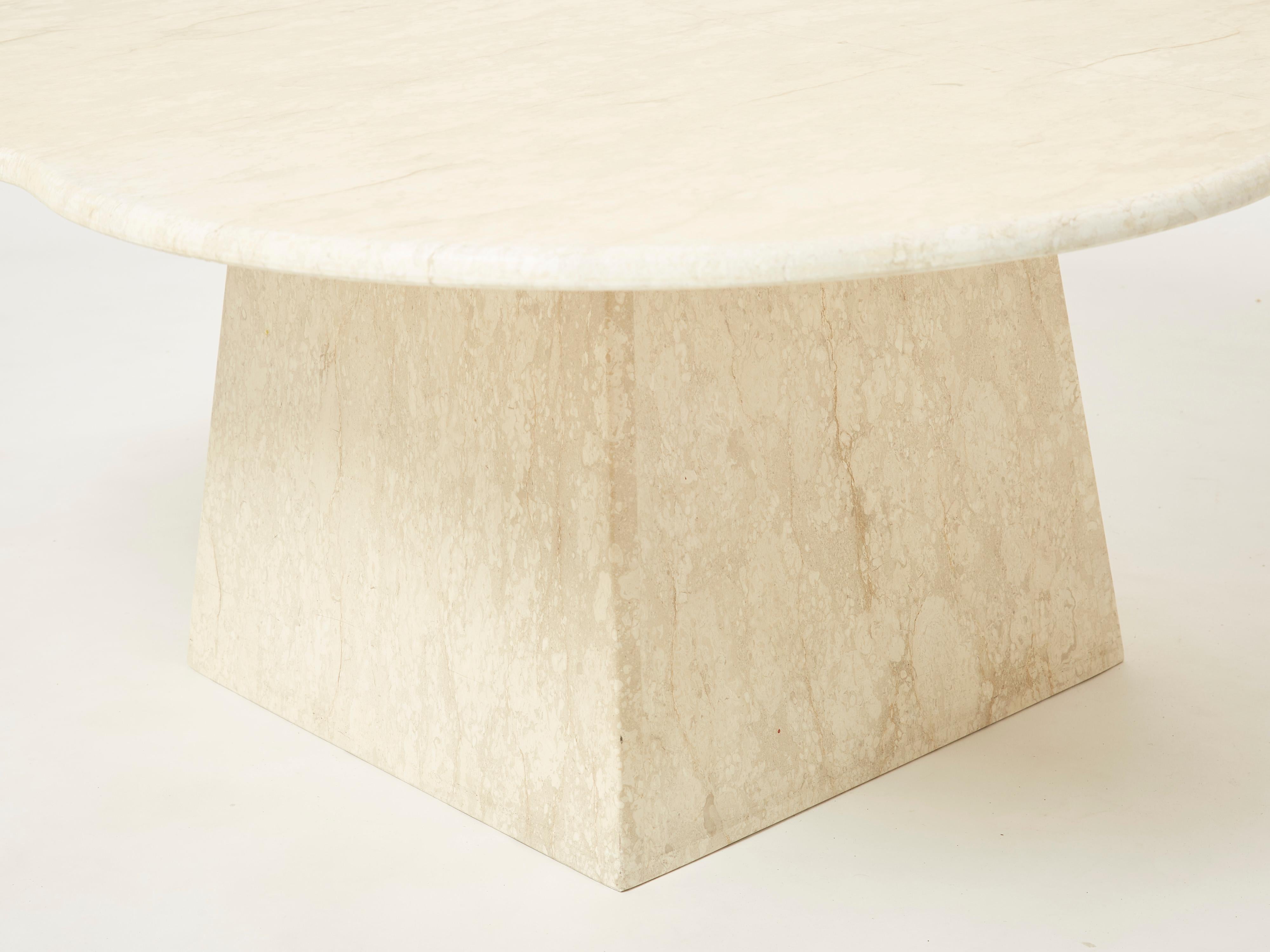 Large Clover Shaped Coffee Table Made of Italian Travertine 1970s 1