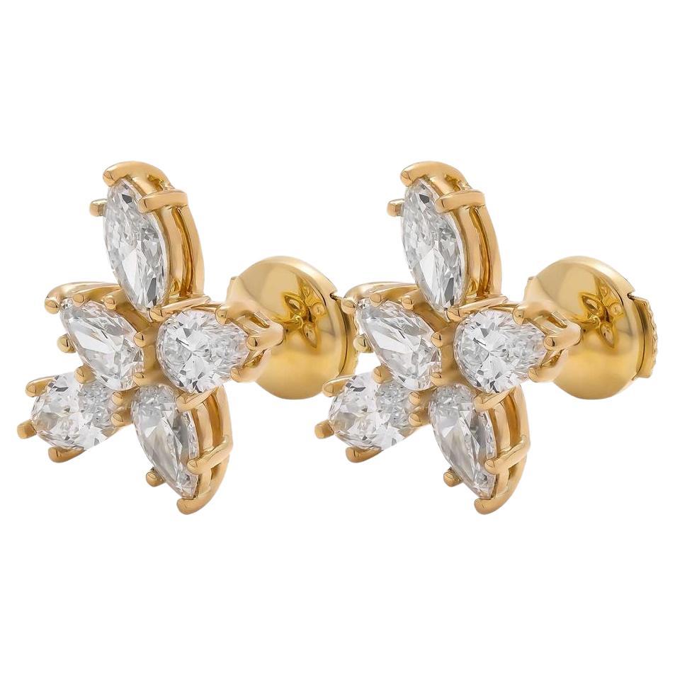  Large Cluster Diamond Earrings in 18K Yellow Gold For Sale