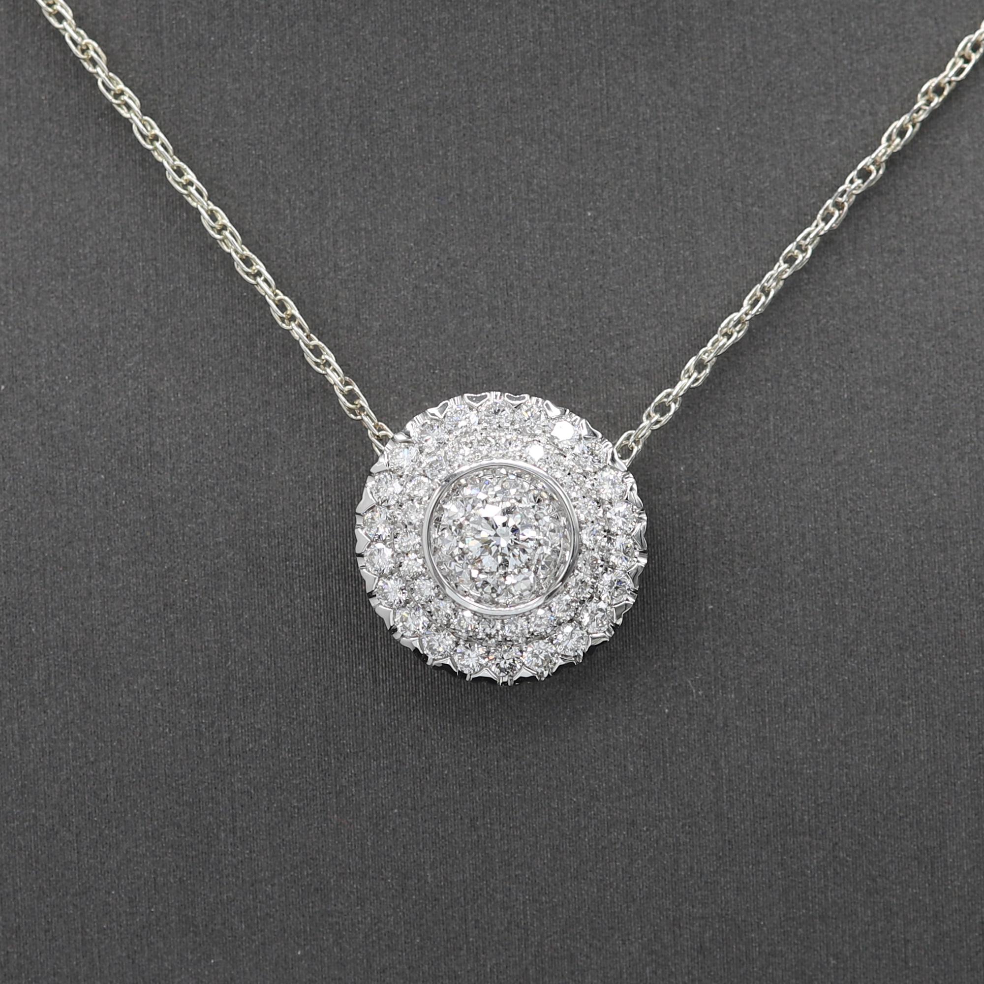 Large Cluster Diamond Pendant 18k Gold Round Circle of Diamonds Necklace 5