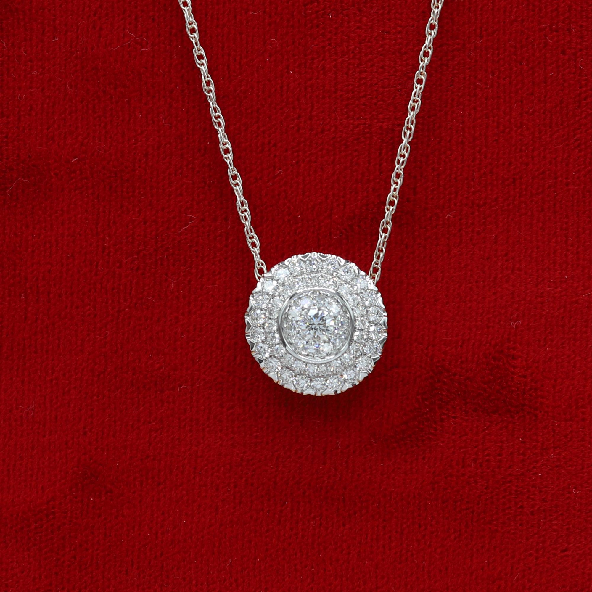 Large Cluster Diamond Pendant 18k Gold Round Circle of Diamonds Necklace 6