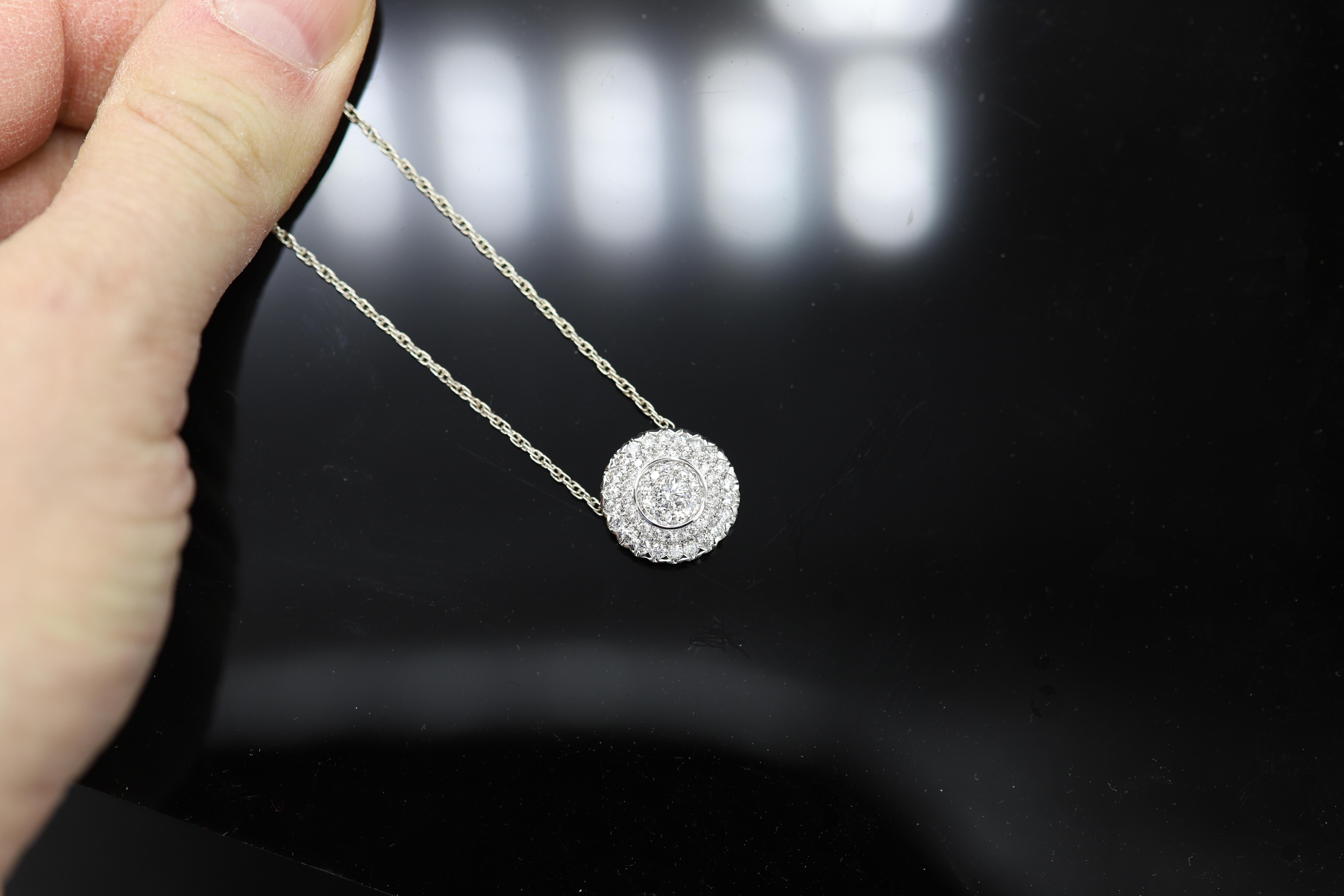 Women's Large Cluster Diamond Pendant 18k Gold Round Circle of Diamonds Necklace