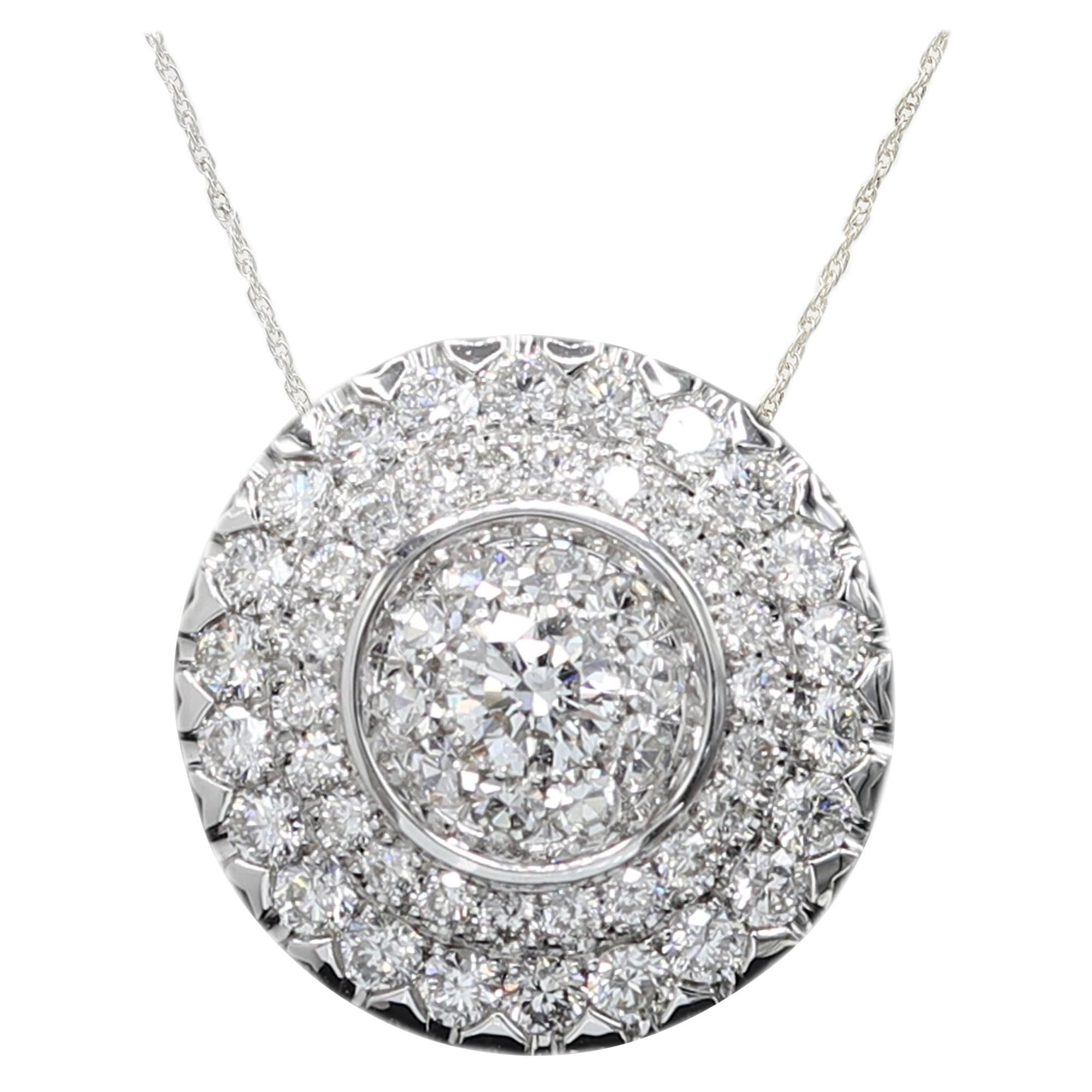 Large Cluster Diamond Pendant 18k Gold Round Circle of Diamonds Necklace