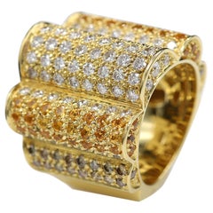 Large Cluster Ring, Diamonds and Sapphires 18 Karat Yellow Gold Large Cluster Ring, Diamonds and Sapphires 18 Karat Yellow Gold