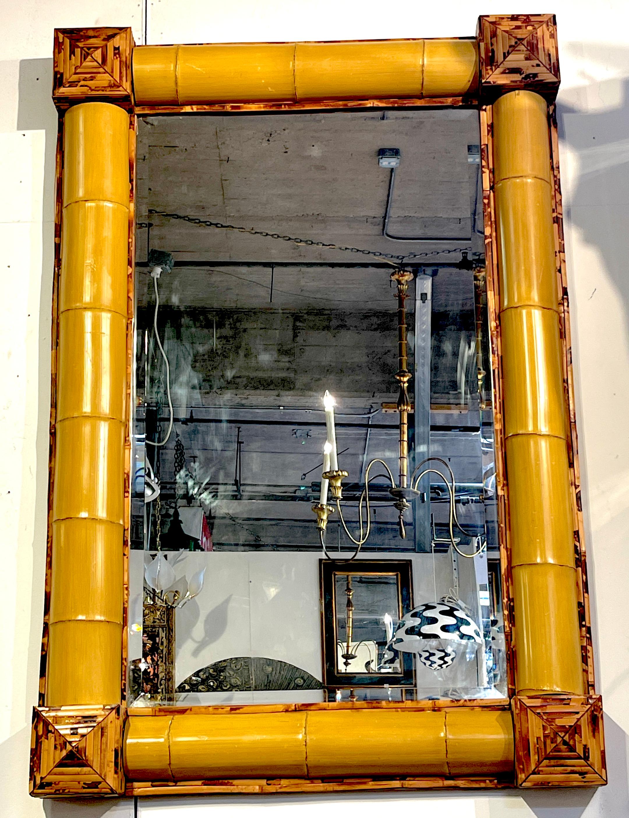 Large Coastal Bamboo Mirror, Late 20th Century 

Add to your interior with this striking large coastal bamboo mirror, a fine example of late 20th-century craftsmanship. Standing at an impressive 60 inches and spanning 40 inches wide. Made
