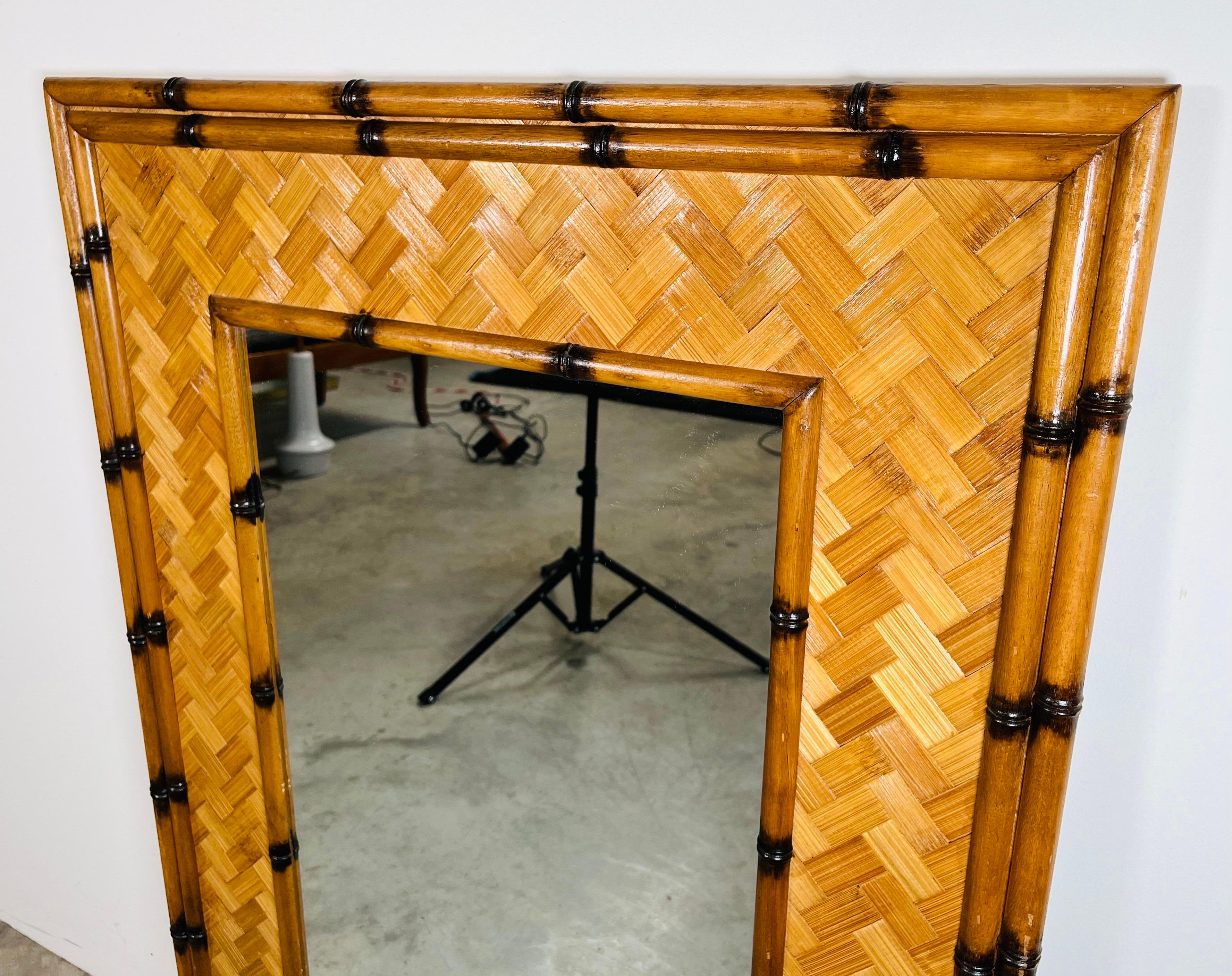 Bohemian Large Coastal Faux Bamboo & Rattan Vertical Or Horizontal Wall Mirror