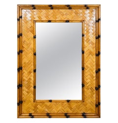 Large Coastal Faux Bamboo & Rattan Vertical Or Horizontal Wall Mirror