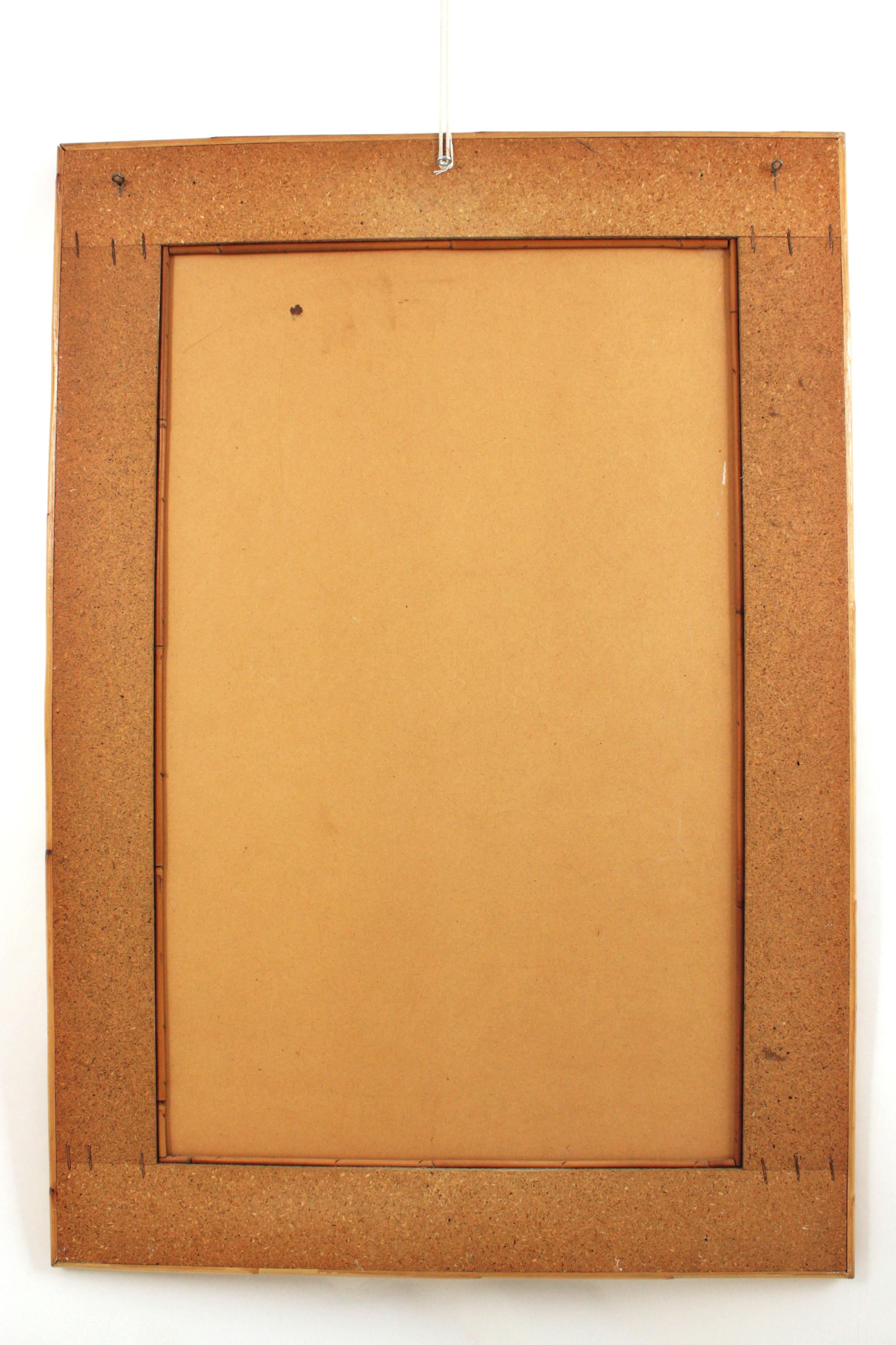 Gran espejo rectangular costero de ratán y mimbre tejido en venta 2