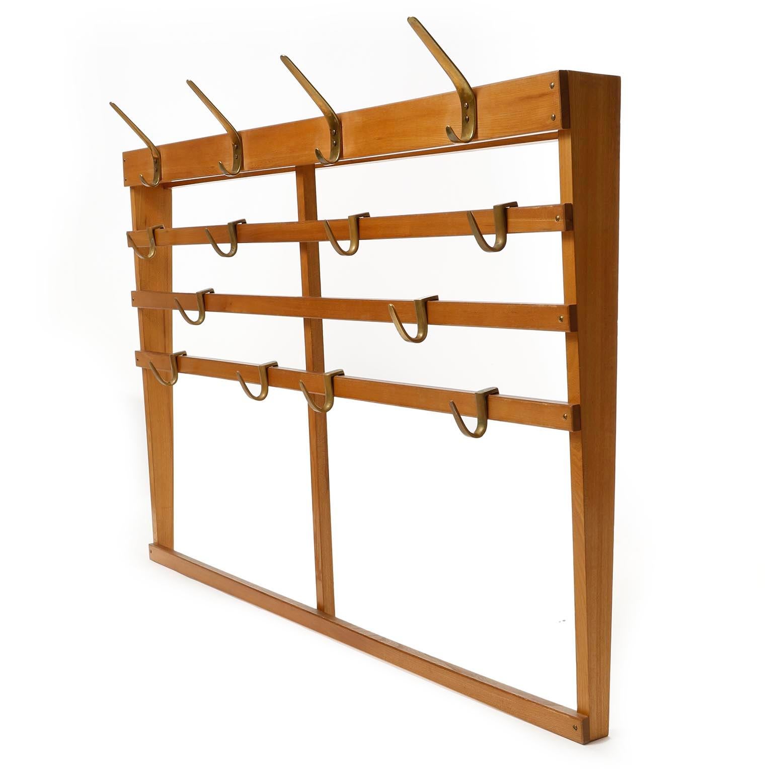 Mid-Century Modern Large Coatrack Wardrobe Carl Auböck Brass Hooks, 1950s