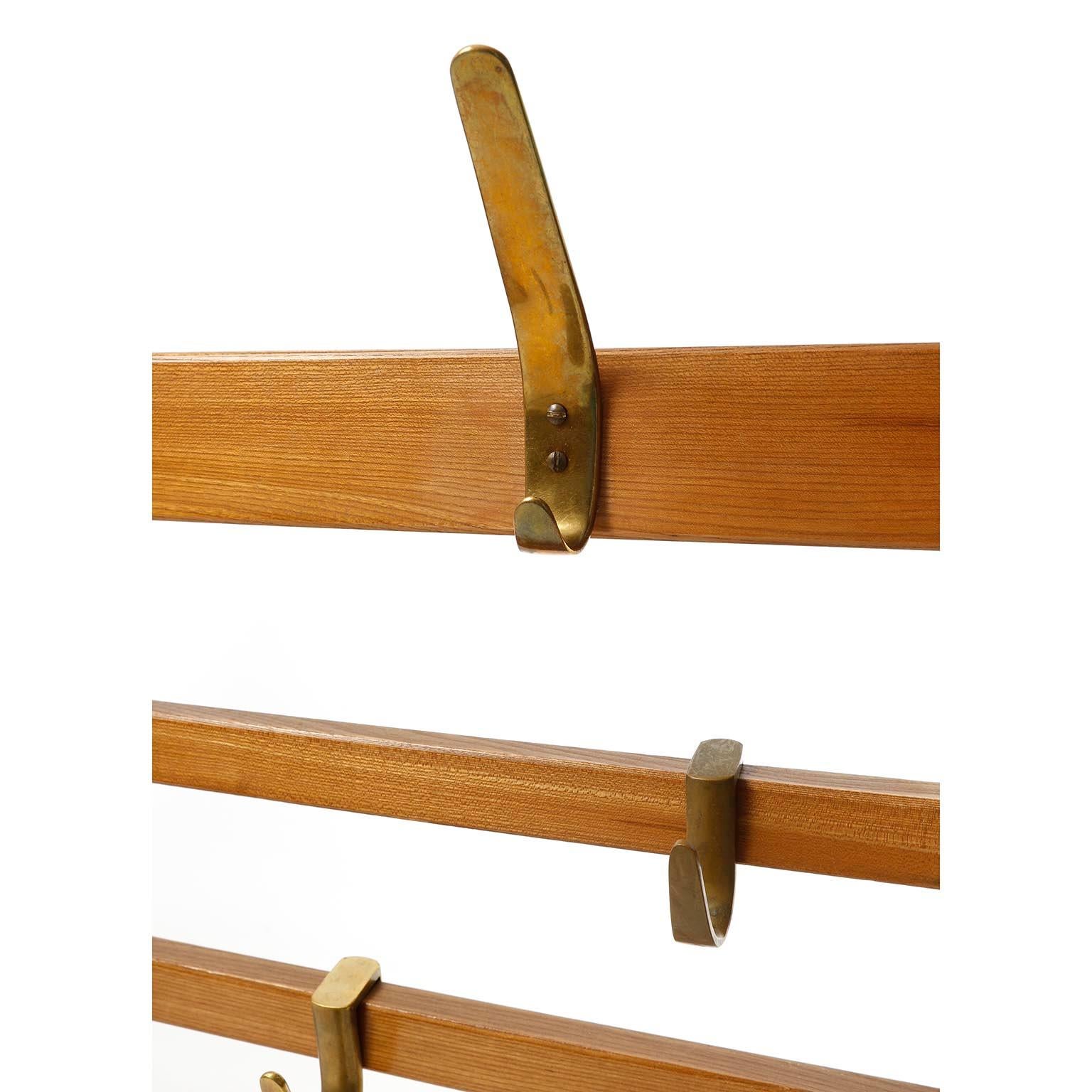 Austrian Large Coatrack Wardrobe Carl Auböck Brass Hooks, 1950s