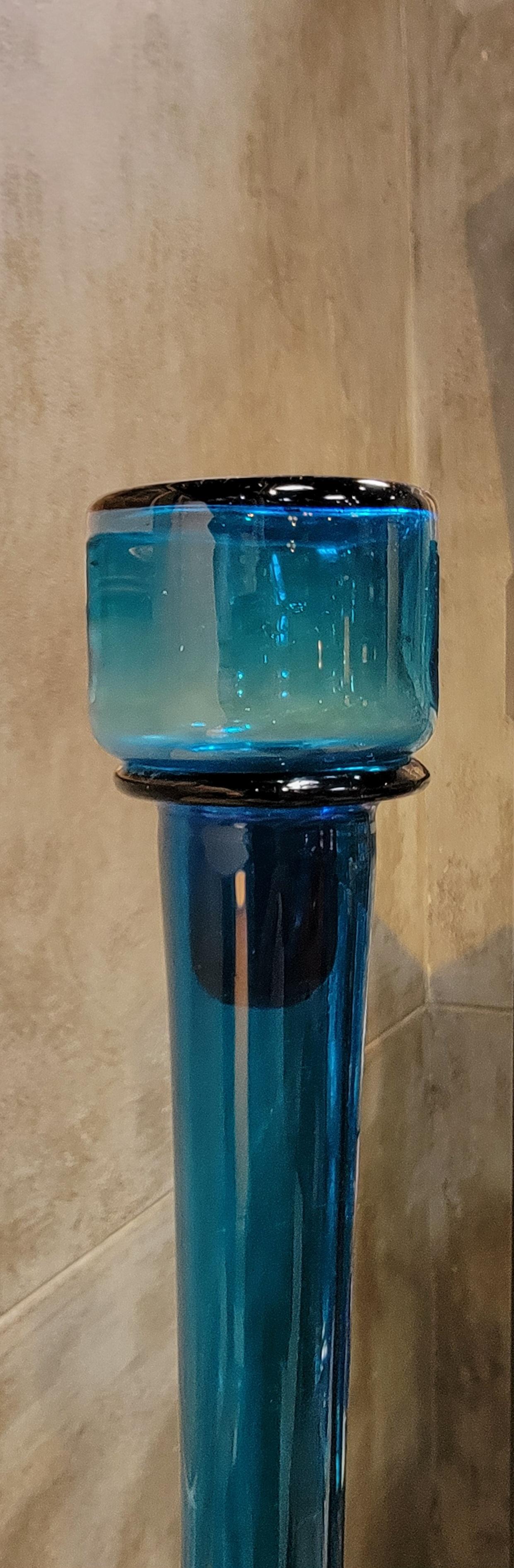 Mid-Century Modern Large Cobalt Blue Blown Glass Decanter Manner of Blenko For Sale