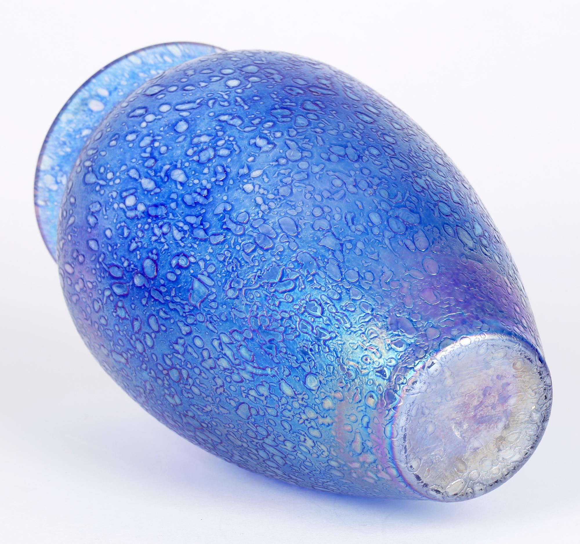 Blown Glass Large Cobalt Blue Blown Textured Iridescent Art Glass Vase