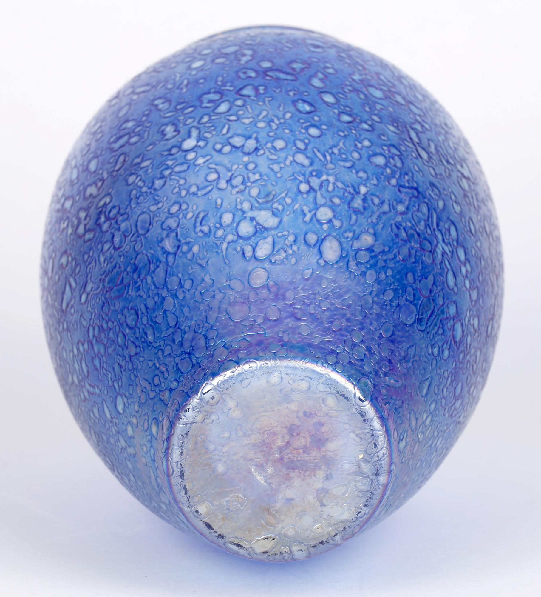 Large Cobalt Blue Blown Textured Iridescent Art Glass Vase 2