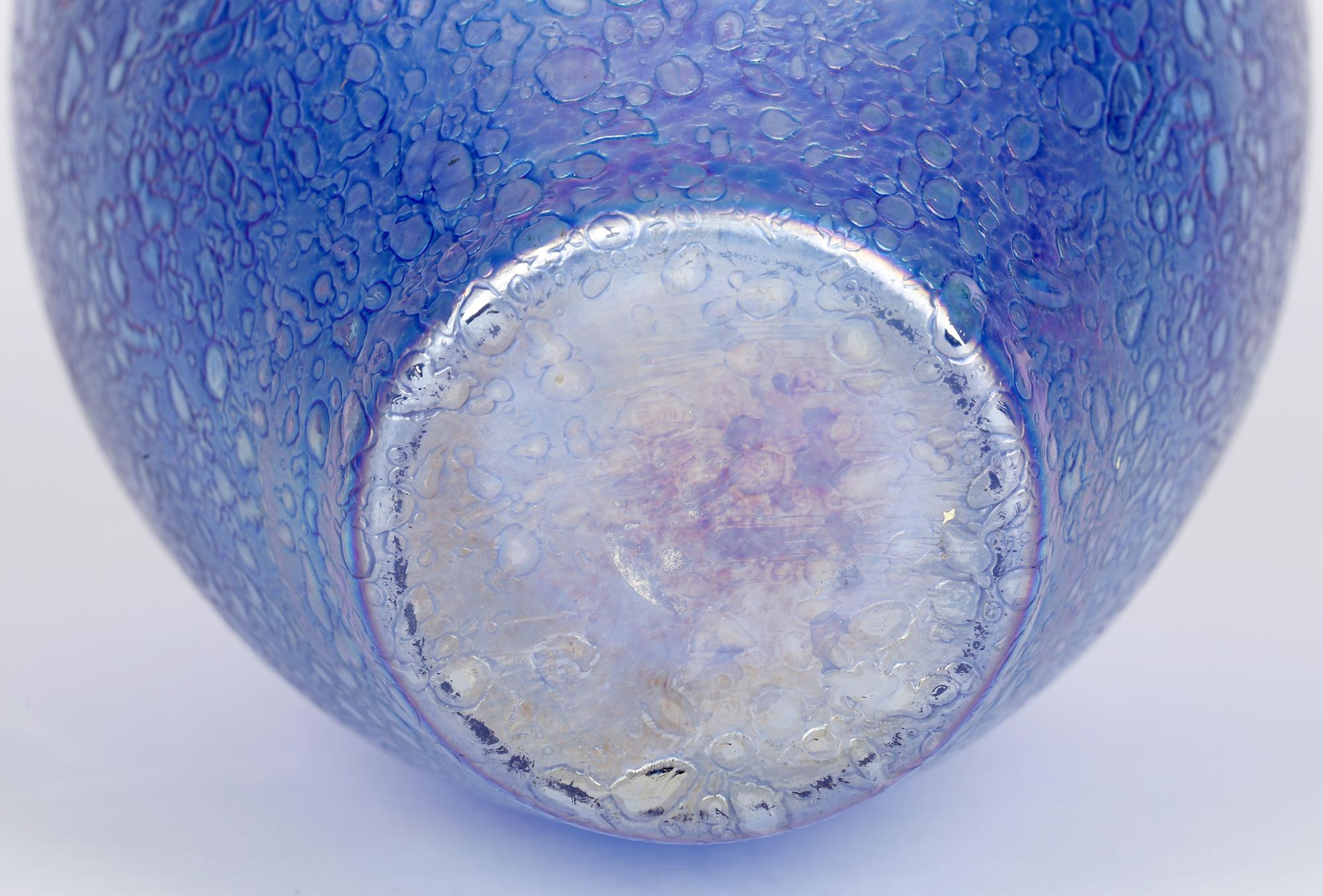 Large Cobalt Blue Blown Textured Iridescent Art Glass Vase 3