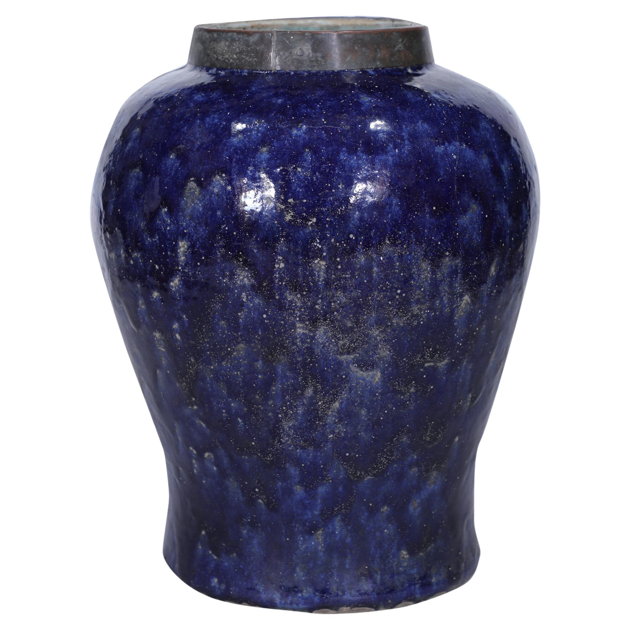 Große kobaltblaue Urne oder Pflanzgefäß aus Keramik