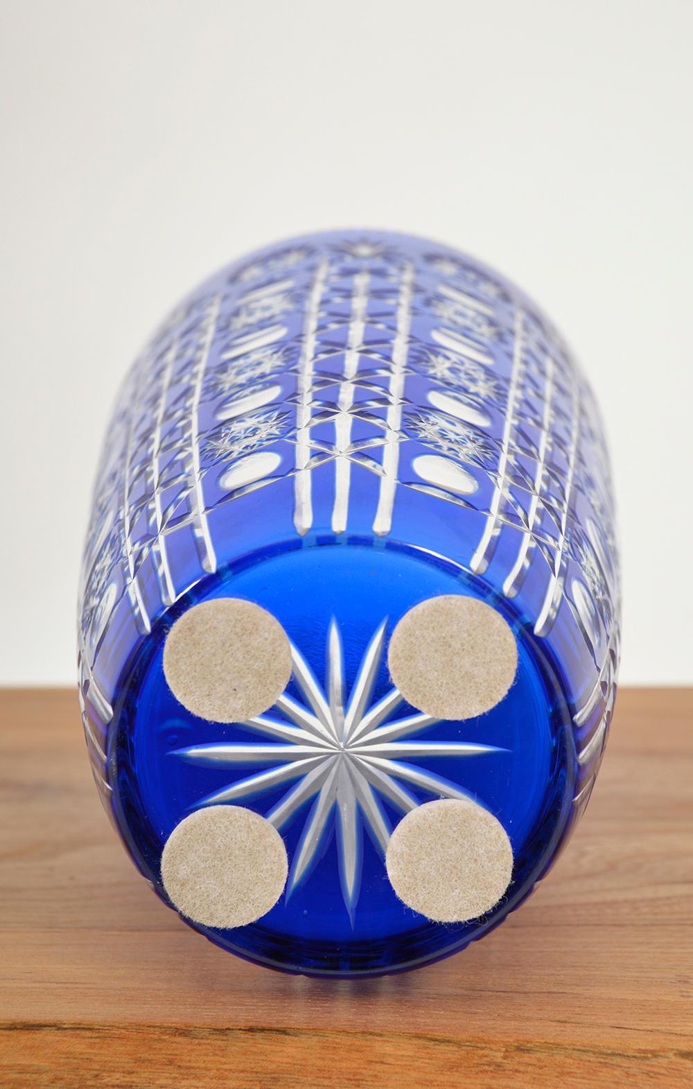 Large Cobalt Blue Cut Glass Crystal Czechoslovakian Bohemian Vase  2