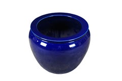 Large Cobalt Blue Glazed Ceramic Pottery Planter Jardiniere Pot Cachepot 20"