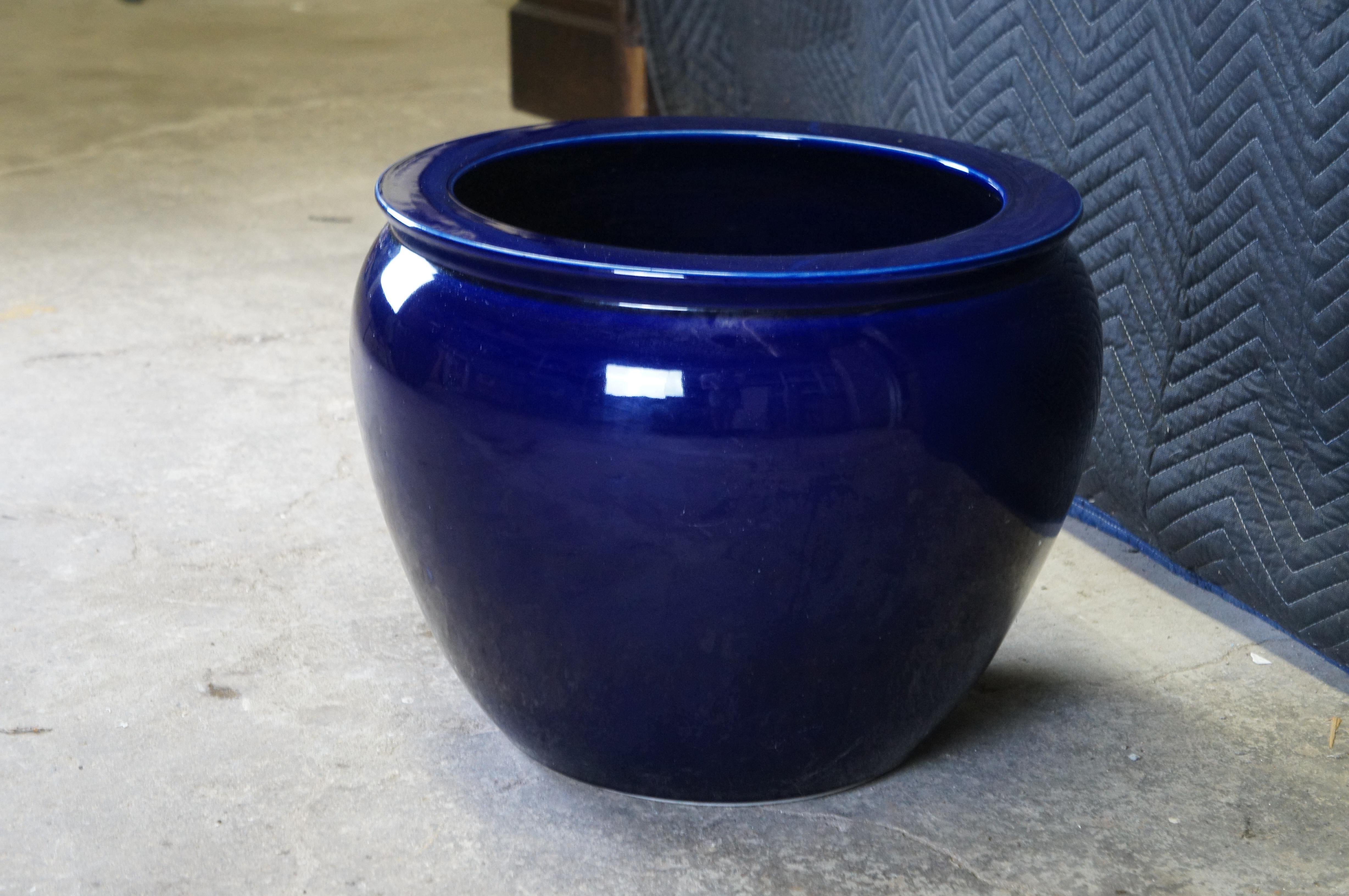 Large Cobalt Blue Glazed Ceramic Pottery Planter Jardiniere Pot Cachepot 20
