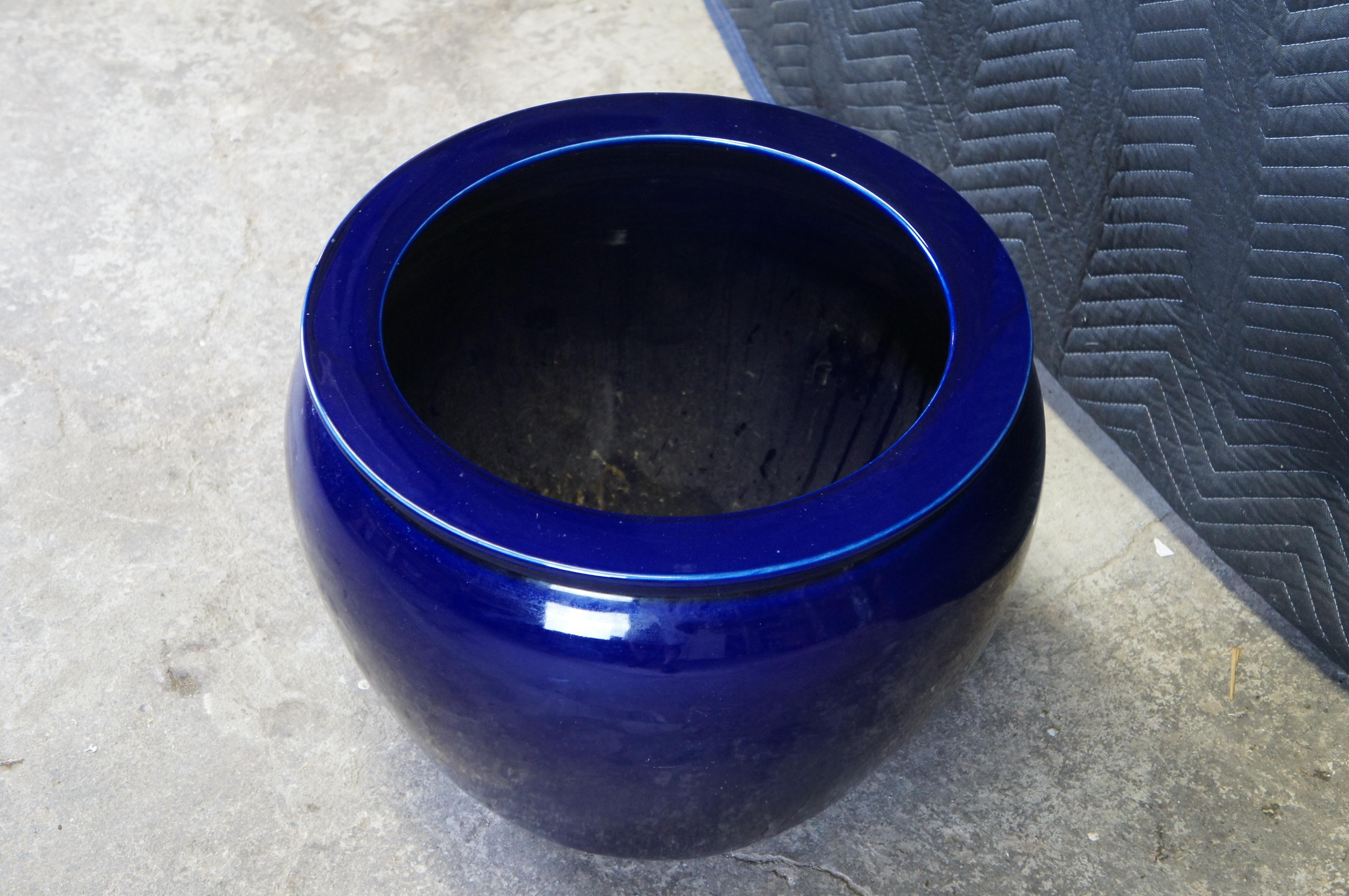 20th Century Large Cobalt Blue Glazed Ceramic Pottery Planter Jardiniere Pot Cachepot 20
